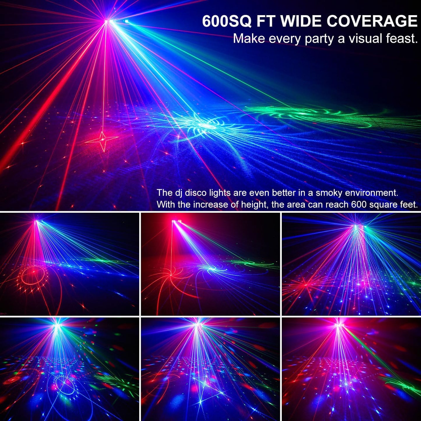 7 in 1 Dj Disco Ball Party Lights with DMX512 and Sound Activated LED Strobe Stage Lighting Show for Parties Indoor Dance Dj Party Karaoke Bars Clubs Christmas Halloween Decorations