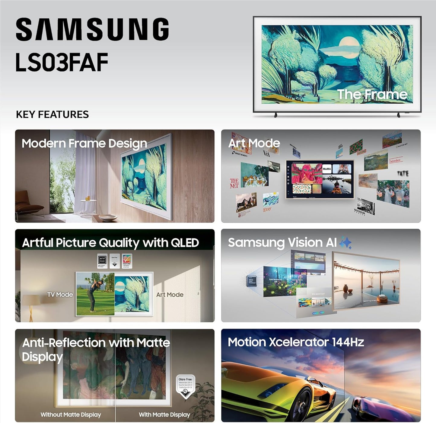 Samsung 65-Inch Class The Frame LS03F 4K QLED Smart TV (2025 Model) Slim Fit Wall Mount, Modern Frame Design, NQ4 AI Gen2 Processor, Art Mode, Artful Picture Quality, Samsung Vision AI, Alexa Built-in