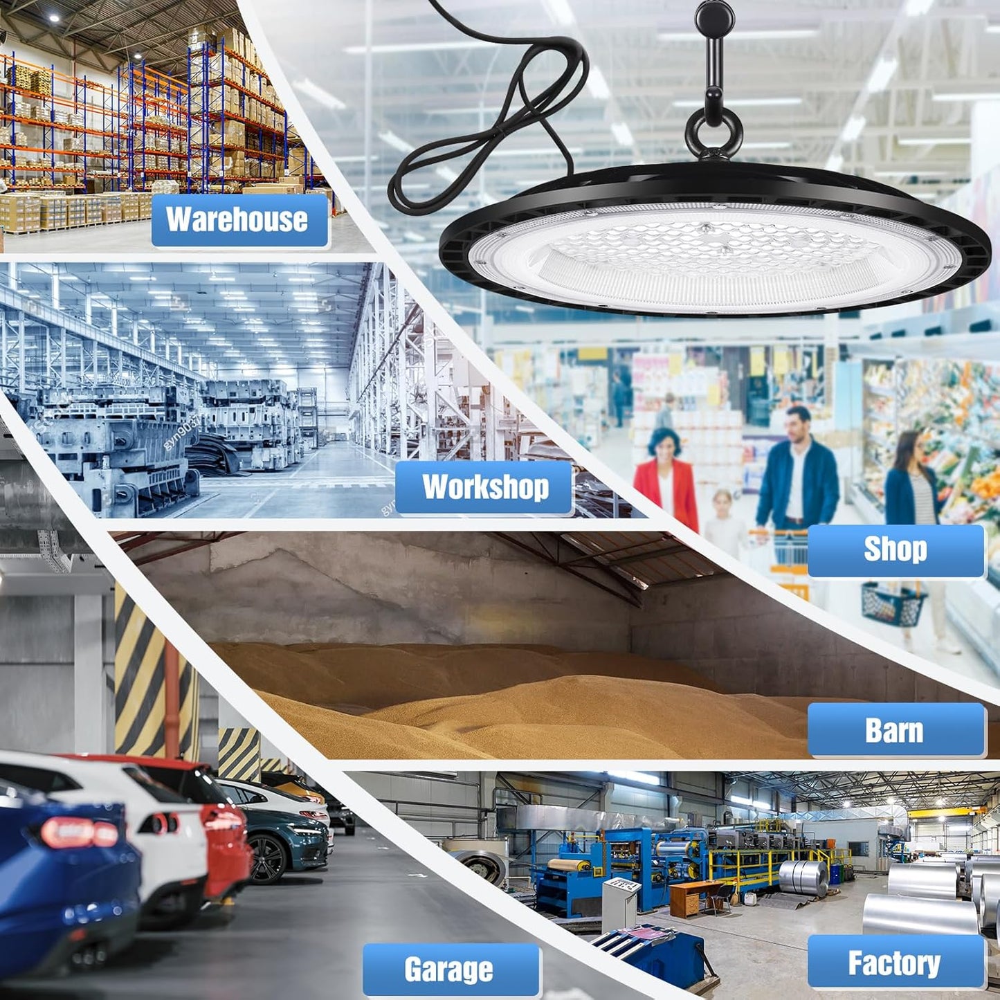 6 Pack 200W UFO Led High Bay Light Fixture,120VAC,30800LM,5000K Daylight Commercial Shop Bay Lighting,[850W MH/HPS Equiv.] US Plug Area Lighting for Warehouse/Barn/Gym/Factory/Workshop