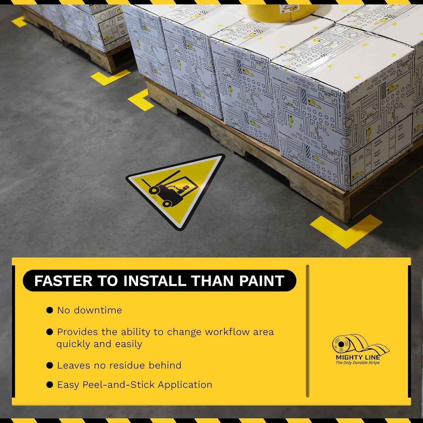 Mighty Line Forklift Floor Sign Floor Sign for Safety, Warning, Heavy-Duty, Peel and Stick, Adhesive, Industrial Quality, Caution Tow Motor Ahead Sign, 16"