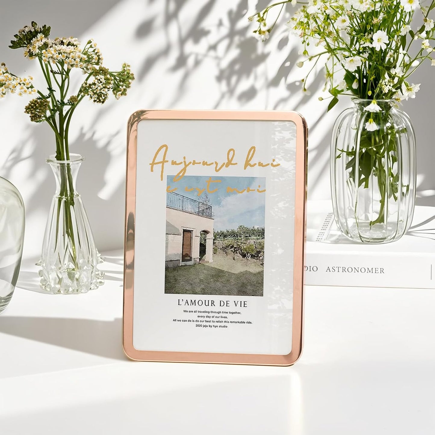 Axeman 5x7 Picture Frame-Metal Rounded Corner Frame 5x7, 5''x7''Photo Frame with Tempered Glass,Tabletop and Wall Display, One-Piece 5 By 7 Metal Picture Frame for images, Rose Gold