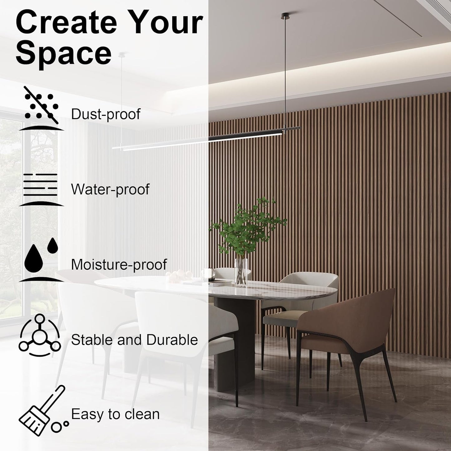 8-Pack WPC Slat Wall Panels - 3D Wall Panels, Water-Proof and Easy Installation, Accent Slat Wall Paneling for Living Room, Office,Walnut, 96 x 6.6 Inch