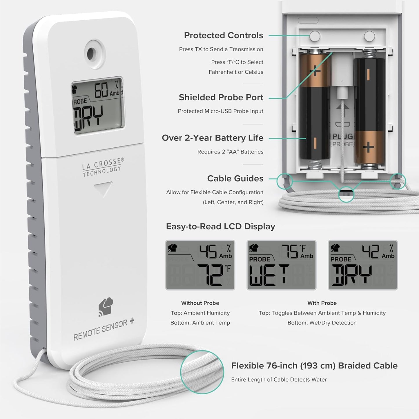 Leak Geek Area Detection Wi-Fi Alert System with The Bridge Gateway and Water Leak Area Detection Sensor with 76-inch Cable