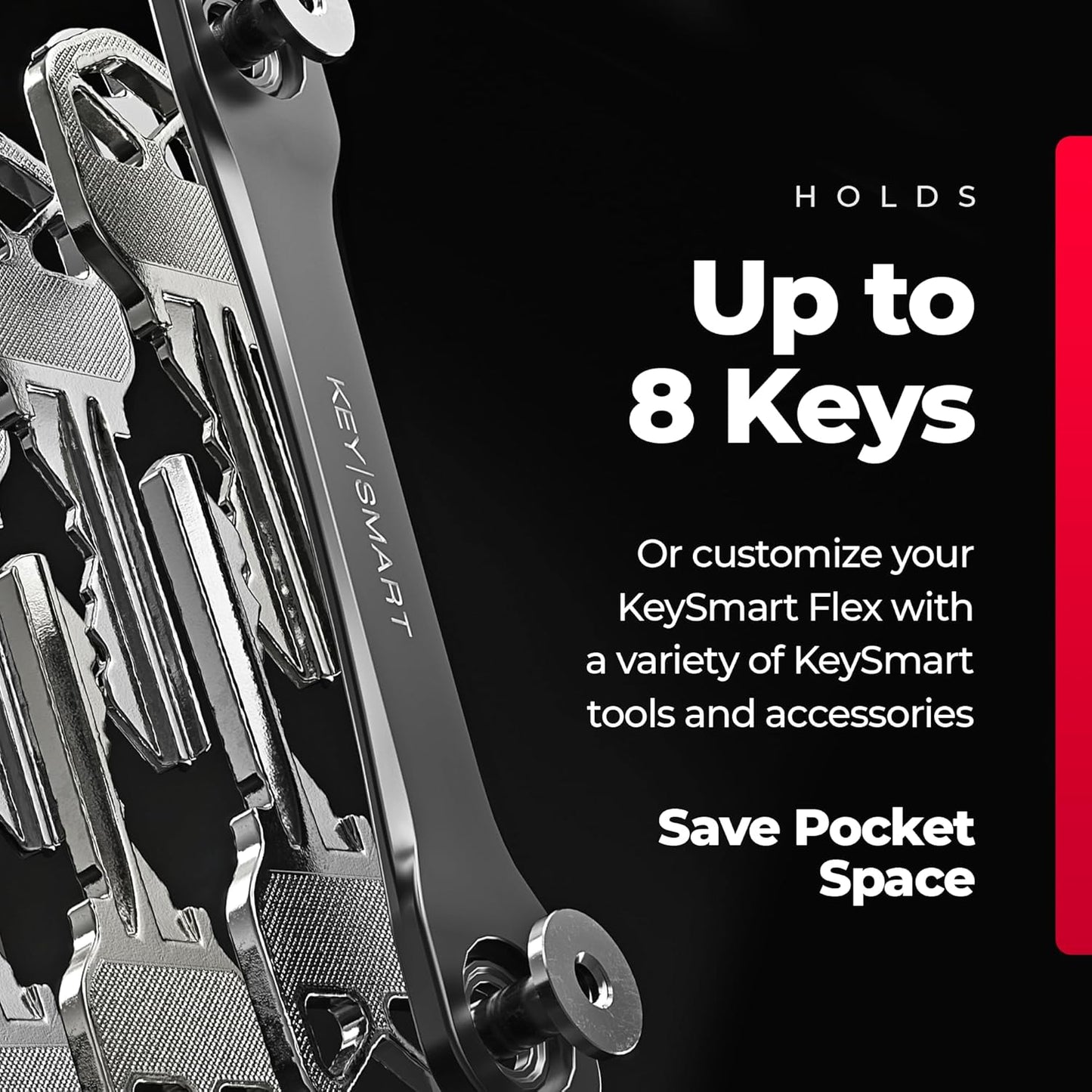 KEYSMART Key Holder for Keychain - Compact Key Organizer for Key Chain, Minimalist Clutter-Free EDC Keychains Key Ring, Black 2-Pack, 8 Keys