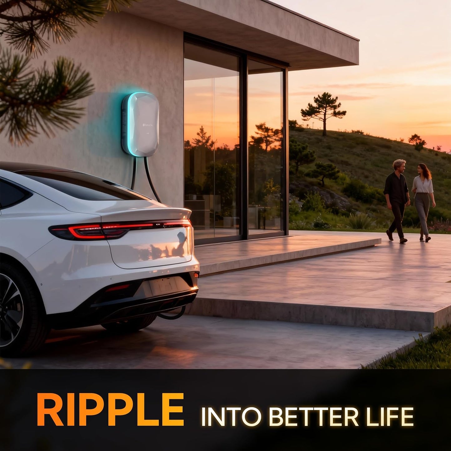 RIPPLEON Level 2 EV Charger J1772 9.6Kw - NEMA 14-50 Plug EV Charger Level 2 w/Tesla Adapter, 40 Amp Smart App 25Ft Cable 240V NACS Charge Station, UL, ETL, FCC, Energy Star Certified White