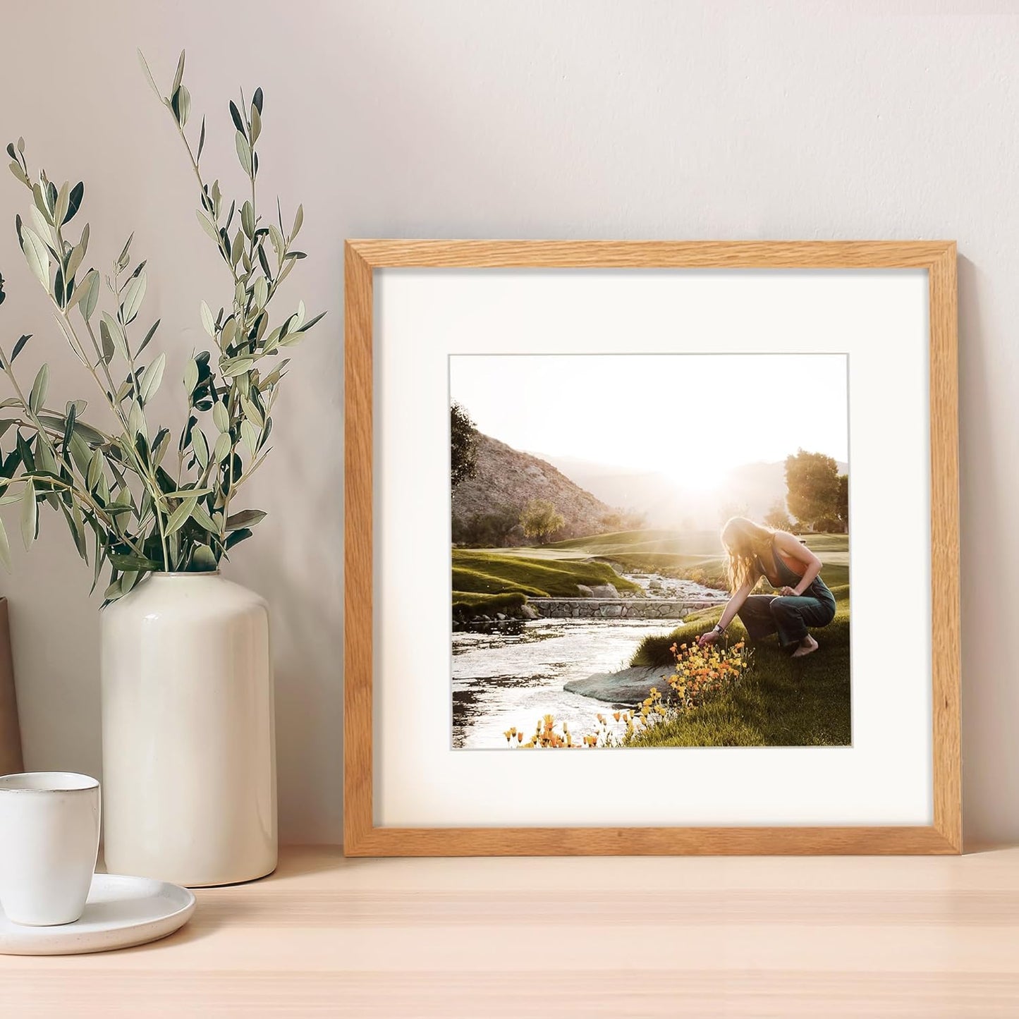 12x12 Picture Frame, Solid Oak Wood 12"x12" Photo Frame for Wall, 12 x 12 Frame Matted to 8 x 8, Square 12x12 Frame, Tempered Real Glass, 12 x 12 Collage Gallery Frames - Natural Oak Color, 1 Pack
