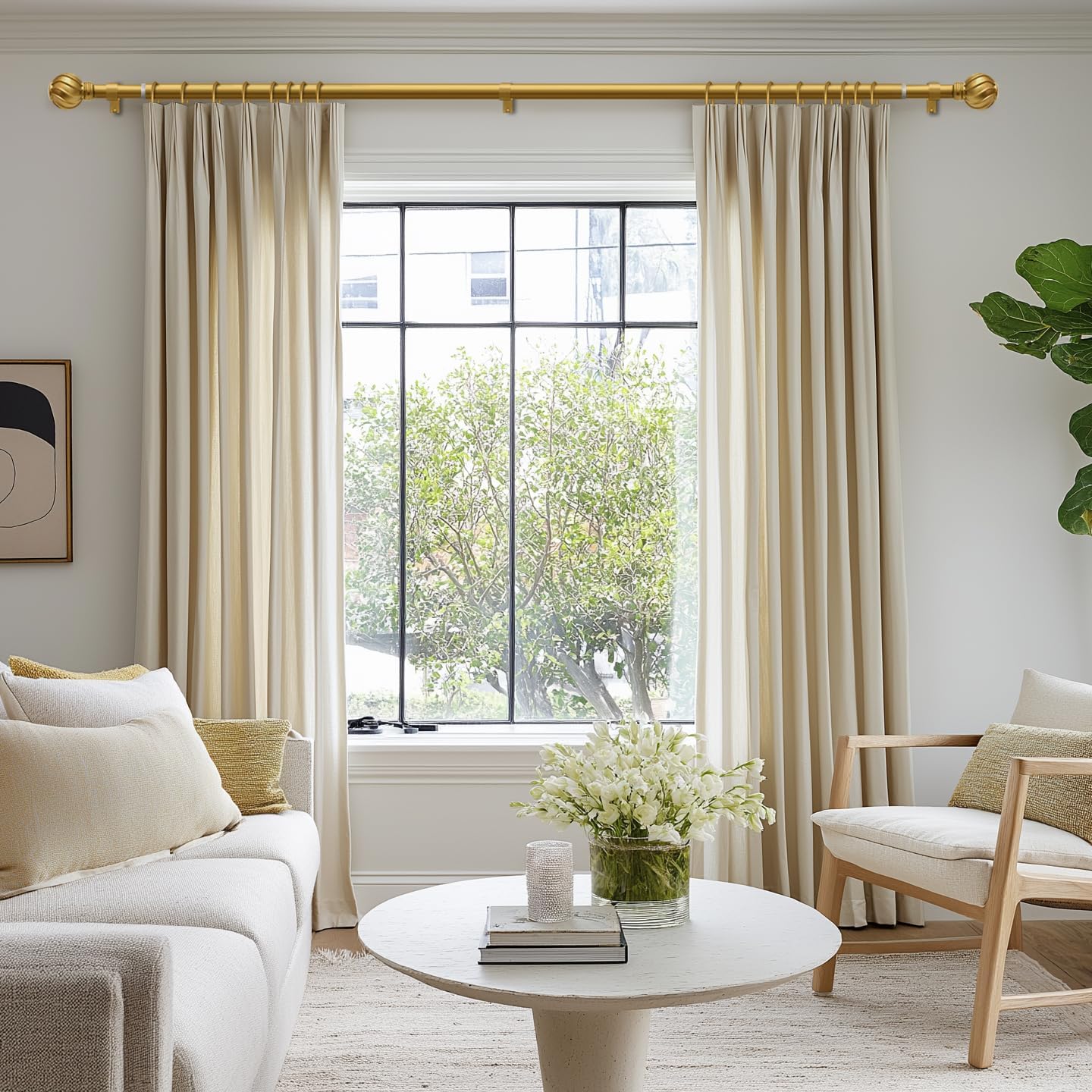 Gold Curtain Rods for Windows 28 to 48 Inch 7/8" Diamete Heavy Duty Adjustable Window Curtain Rod with Decorative Finials for Farmhouse Bedroom Living Room Kitchen Outdoor
