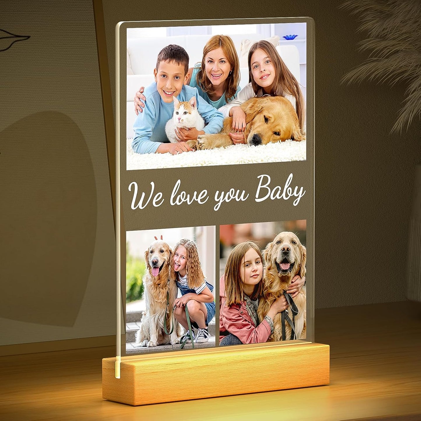 Custom Collage Picture Frames with Photo, Personalized Photo Frame with Night Light, Personalized Picture Frame, Customized Birthday Gifts for Baby Kids Girls Boys Pet Friends Family