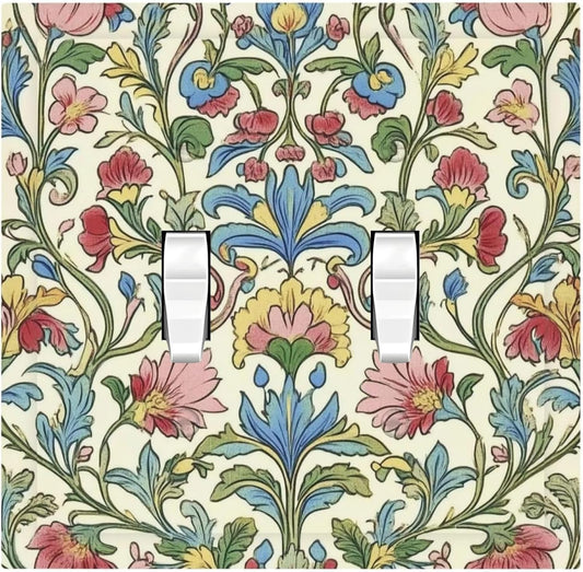 Decorative Switch Plates Boho Red Floral Morris Plant Leaves 2 Gang Double Toggle Outlet Light Switch Cover Wall Plate Electrical Faceplate For Farmhouse Cabin Decor