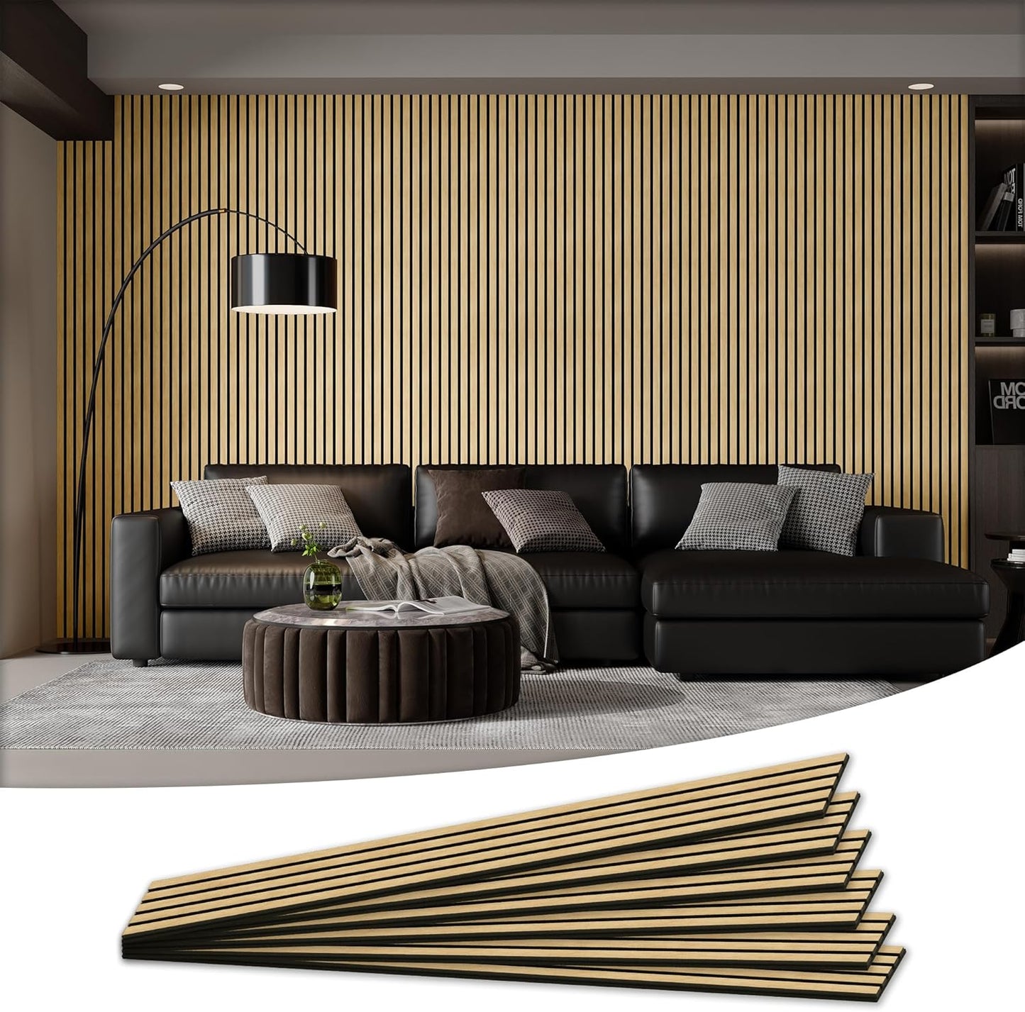 Wood Salt Acoustic Wall Panels, 6 Piece 94" x 7.9" x 0.8" Soundproof Wooden Wall Panels, 3D Fluted Sound Absorbing Panel, Rustic Oak