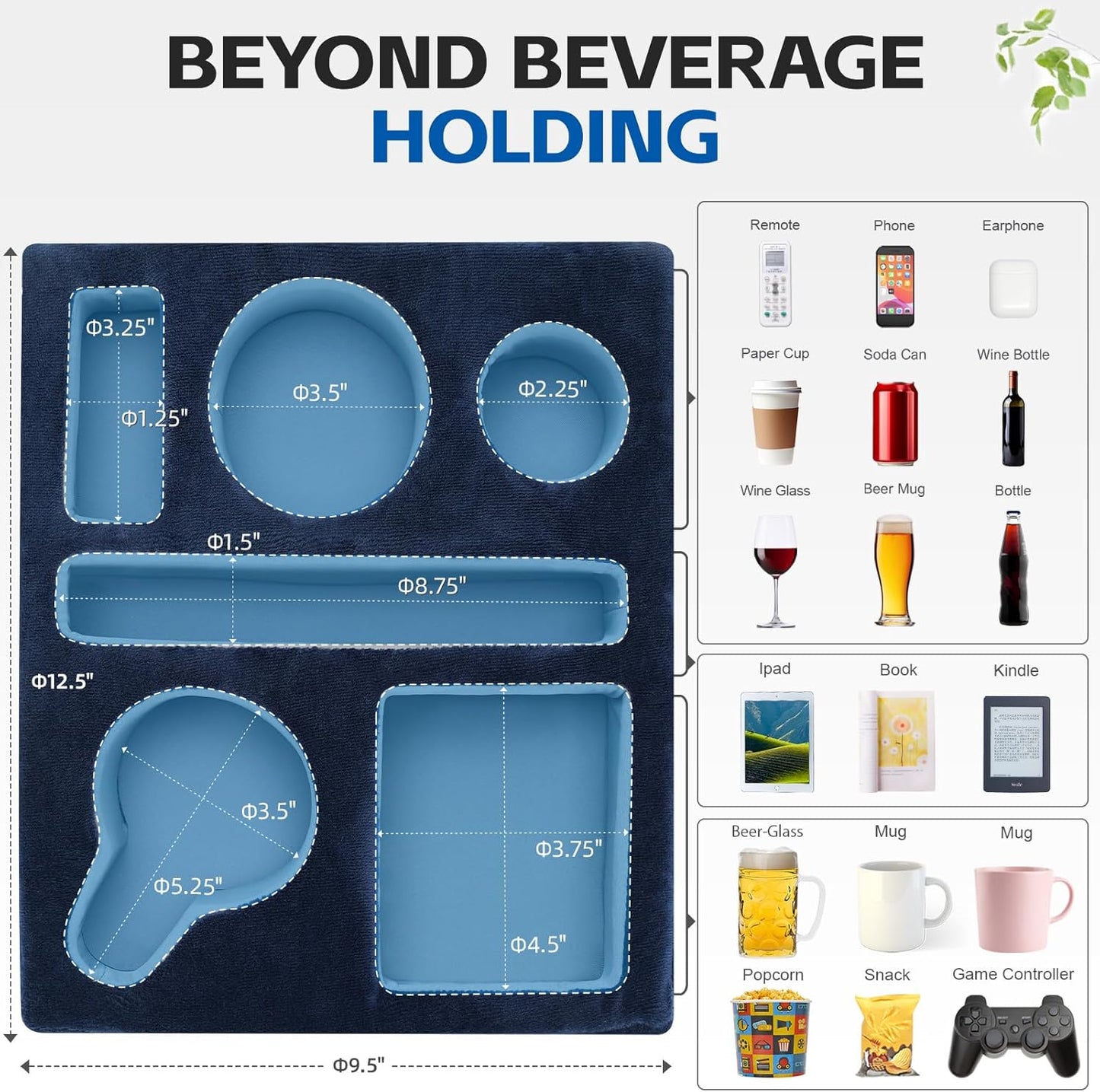 G GOOD GAIN Couch Cup Holder Pillow-Sofa Cup Holder Cozy Buddy | Bed Drink Caddy Holds Tablet, Remote, Snacks | Waterproof Anti-Spill Sofa Beverage Tray for Car, Park, Beach, Picnic, Boat, RV(Navy)