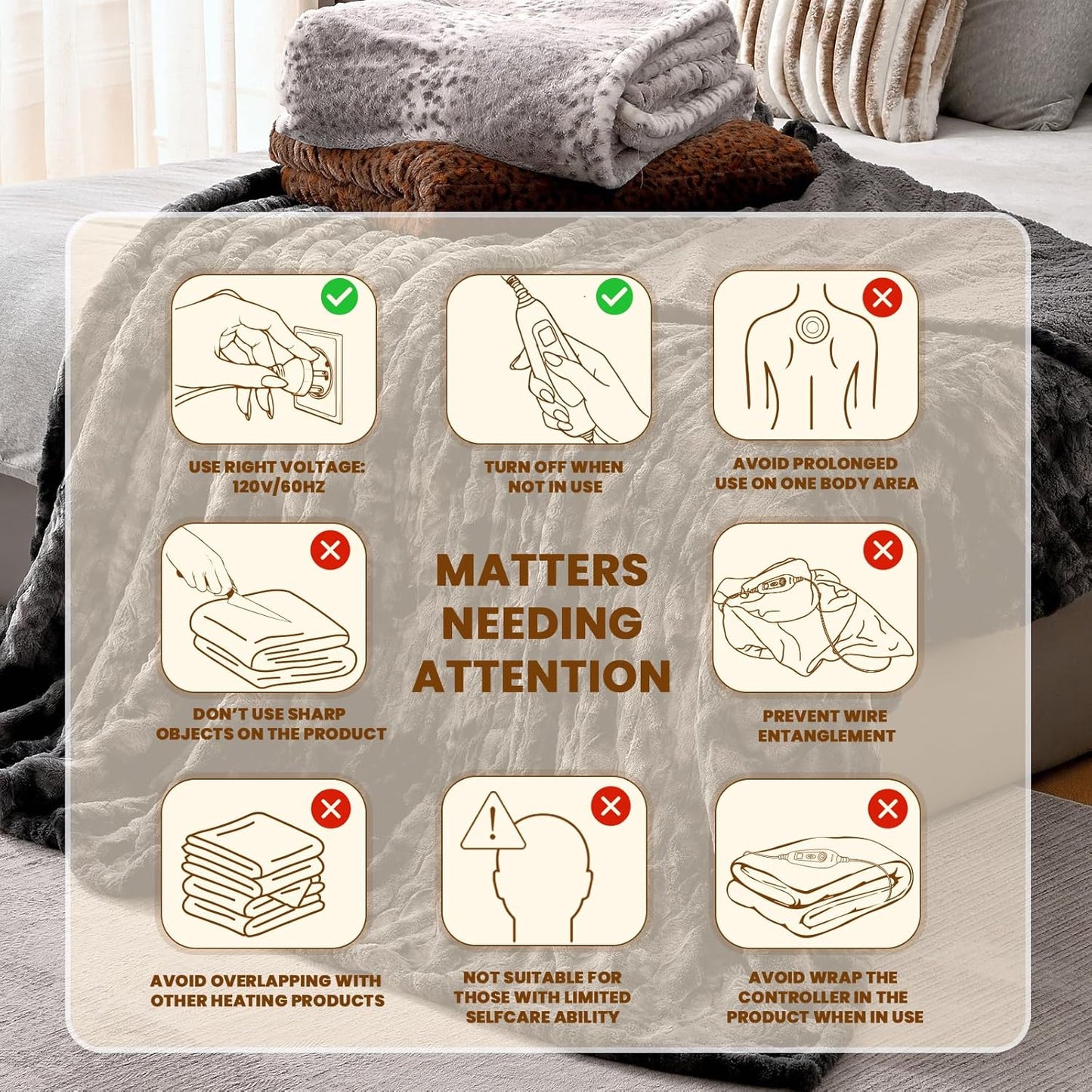 Bearhug Heated Blanket Full Size 77"x 84", Marble Black Electric Blanket, Reversible Faux Fur & Sherpa, 10 Heating Levels & 1-12H Auto Off, Over-Heat Protect, ETL, Washable Heated Blanket