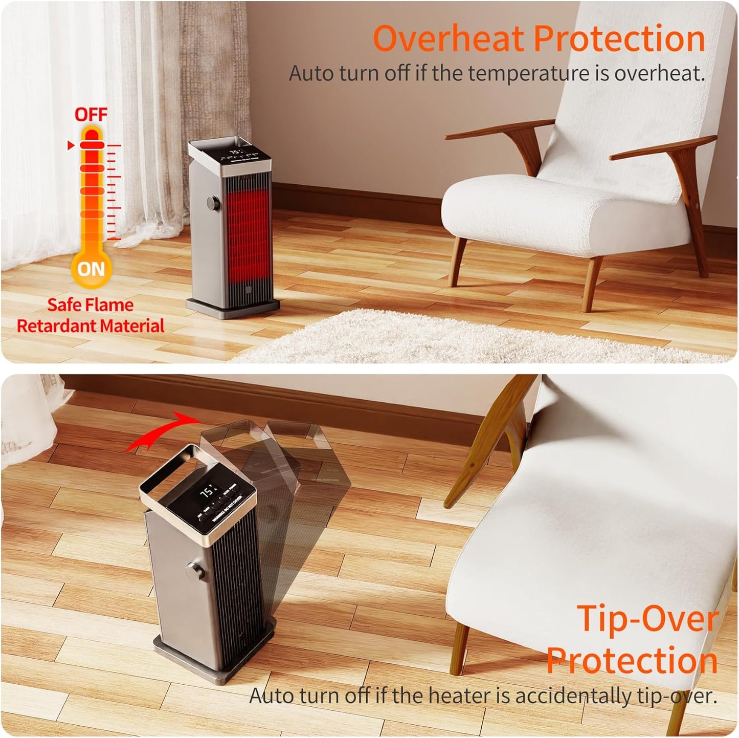 BREEZOME Space Heater for Indoor Use, 1500W Fast Heating Electric Heater with Thermostat, 90°Oscillating PTC Ceramic Heater, 24H Timer