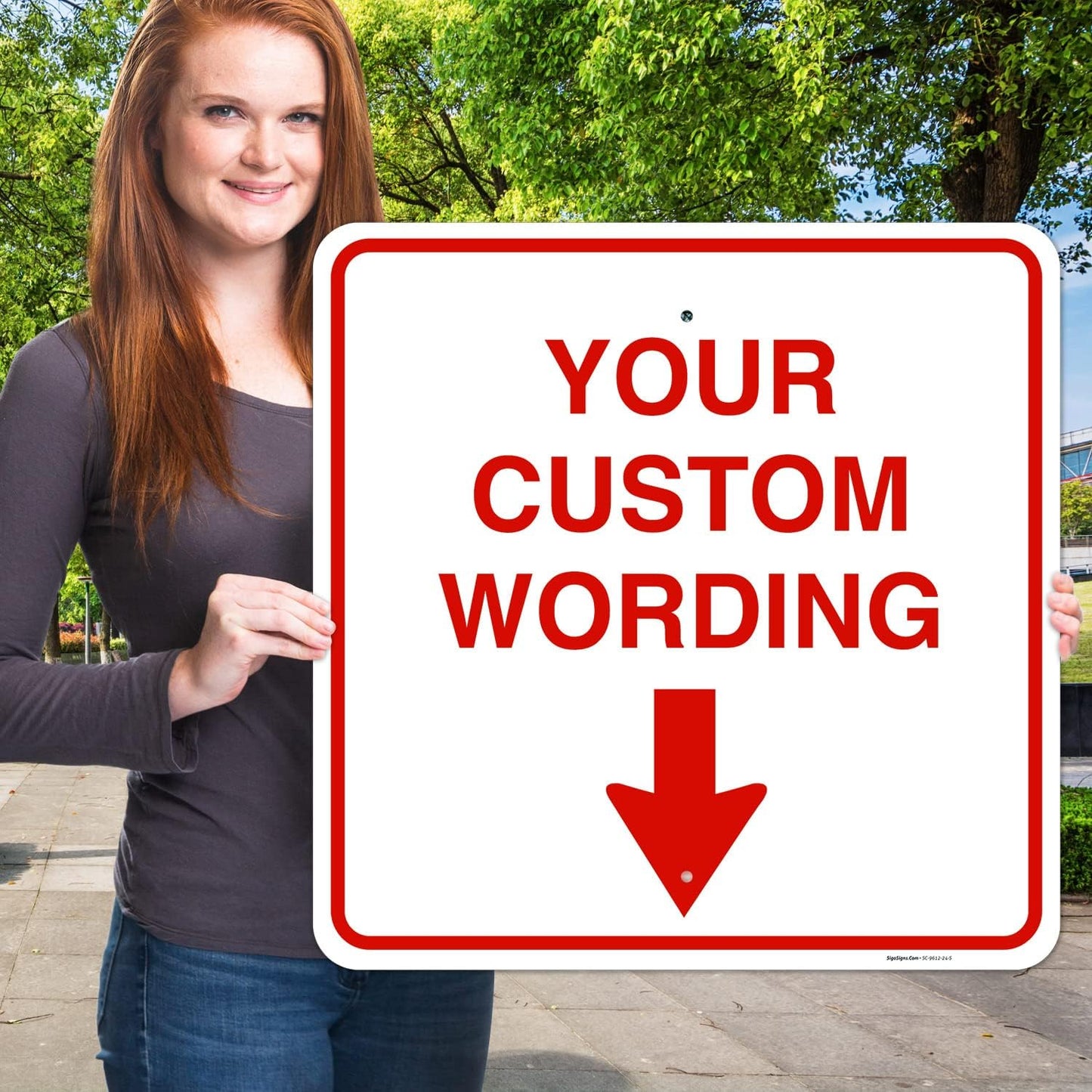 Custom Personalized, With Down Arrow Sign, 24x24 Inches, Rust Free .063 Aluminum, Fade Resistant, Made in USA