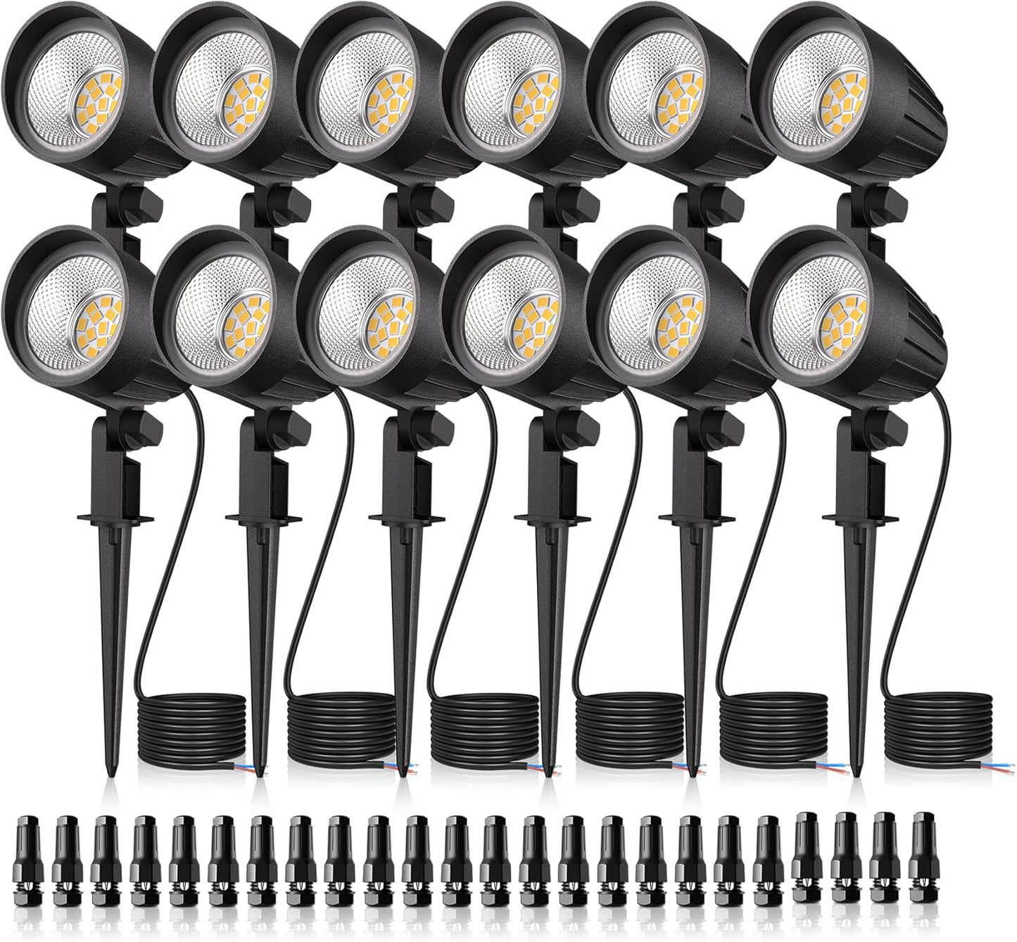 MEIKEE 7W LED Landscape Lights, 12V/24V Low Voltage Landscape Lighting IP66 Outdoor Spotlights Warm White Garden Lights with Connectors for Pathway Yard Patio 12 Pack