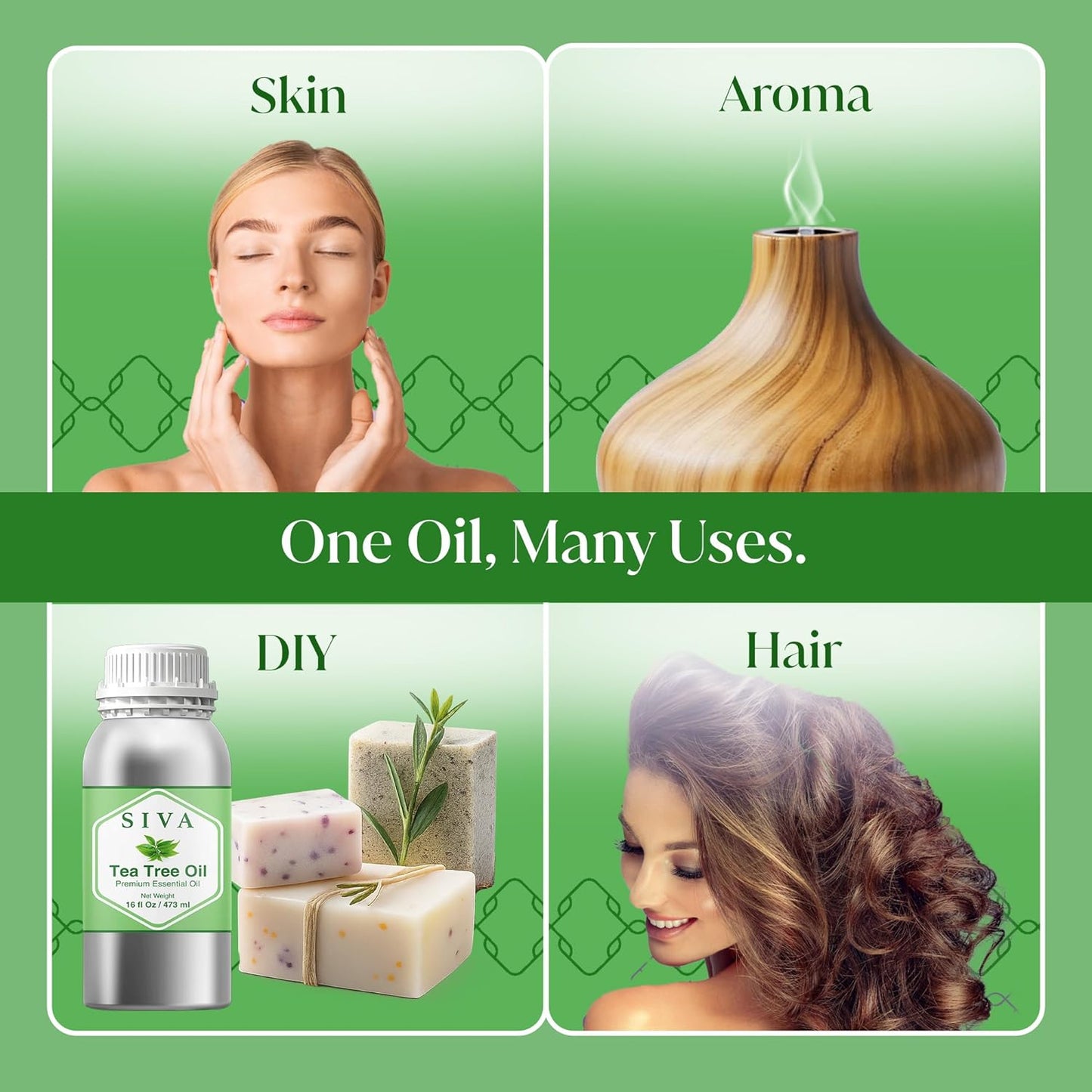 Siva Tea Tree Essential Oil - 16 Fl Oz – 100% Natural Tea Tree Oil - for Diffuser, Face, Skin Care, Aromatherapy, Hair Care, Scalp and Body Massage