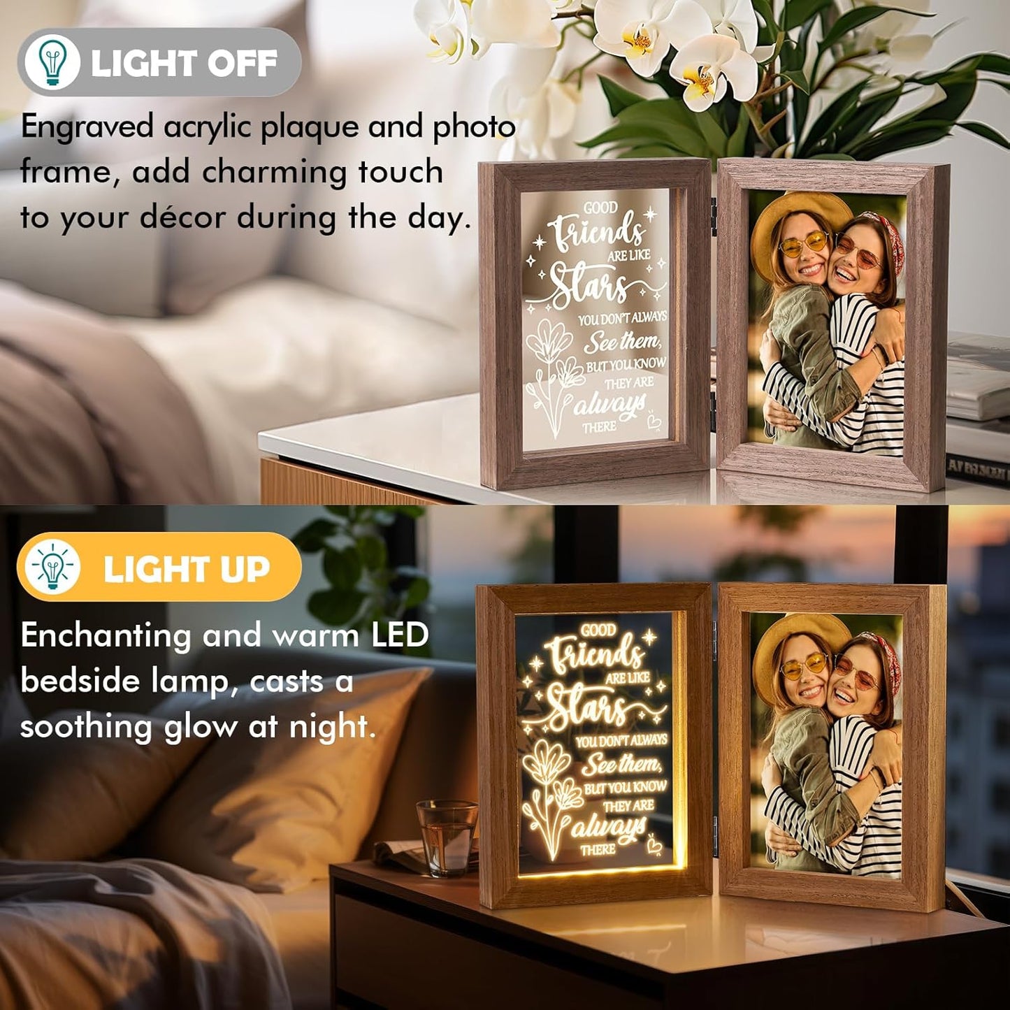 Christmas Gifts for Friends Best Friend Birthday Gifts for Women - Best Friend Picture Frame with Night Light, Unique Friendship Gift for Women Friends Female Men Girls Long Distance Relationship Gift