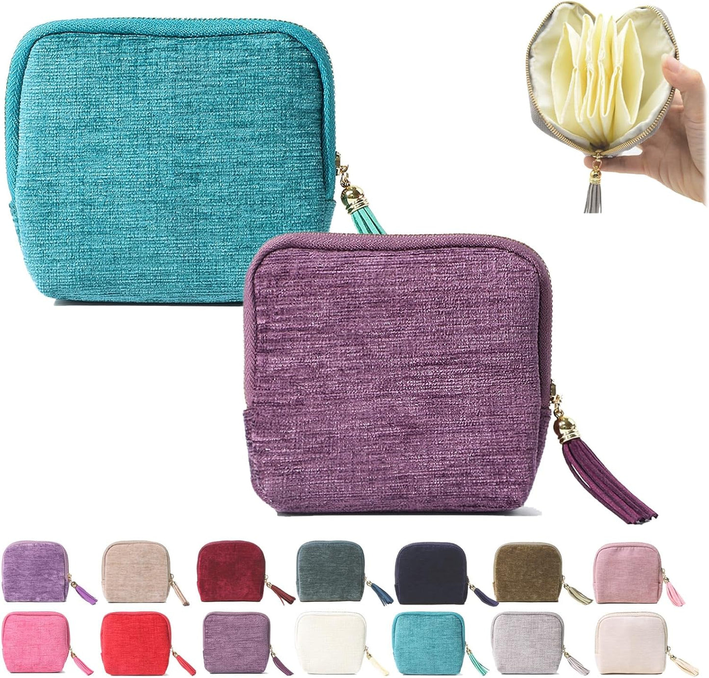 Stuffdatas Travel Jewelry Case, Stuffdatas Bags, Small Jewelry Travel Pouch Mini, Travel Jewelry Organizer Pouch Velvet, with 5 Compartments (2PCS-G)
