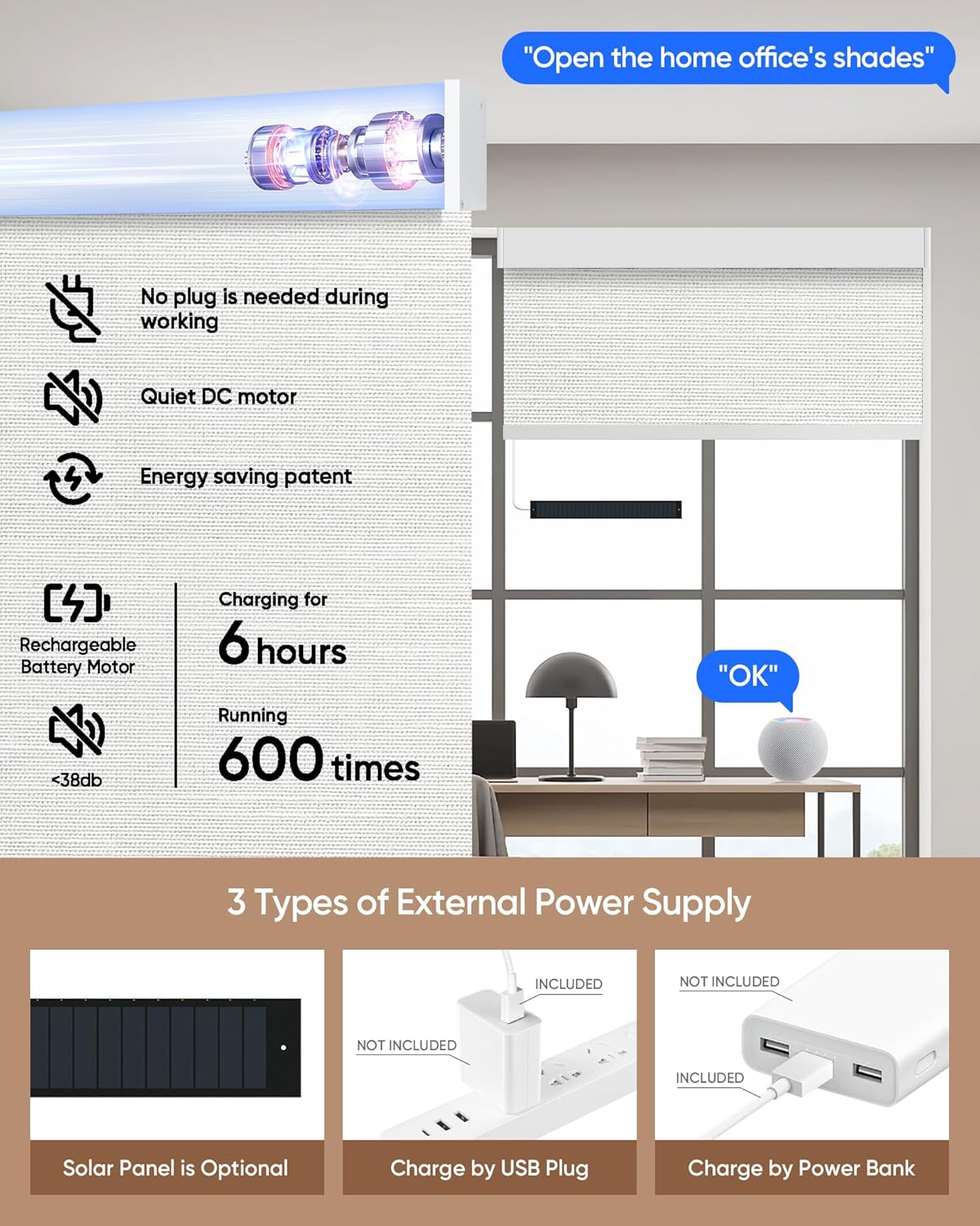 Kincmo Motorized Blinds with Remote,100% Blackout Motorized Roller Shades Work with Apple Homekit,Alexa,Google, Custom Electric Blinds with App,Voice Control (Dreamy White)
