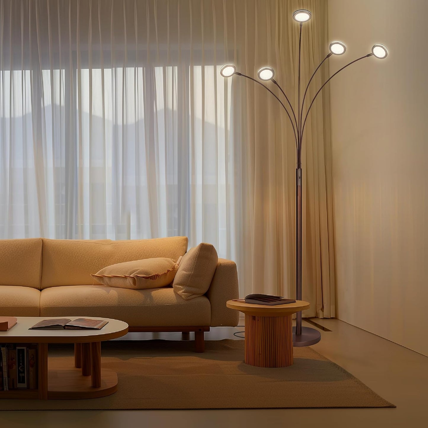 Brightech Orion Arc Floor Lamp for Living Room, Tree Floor Lamp with 5 Adjustable Arms, Multi-Head Standing Lamp with Flexible Rotating LED Lights for Bedroom, Dorm - Bright Hanging Lighting - Bronze