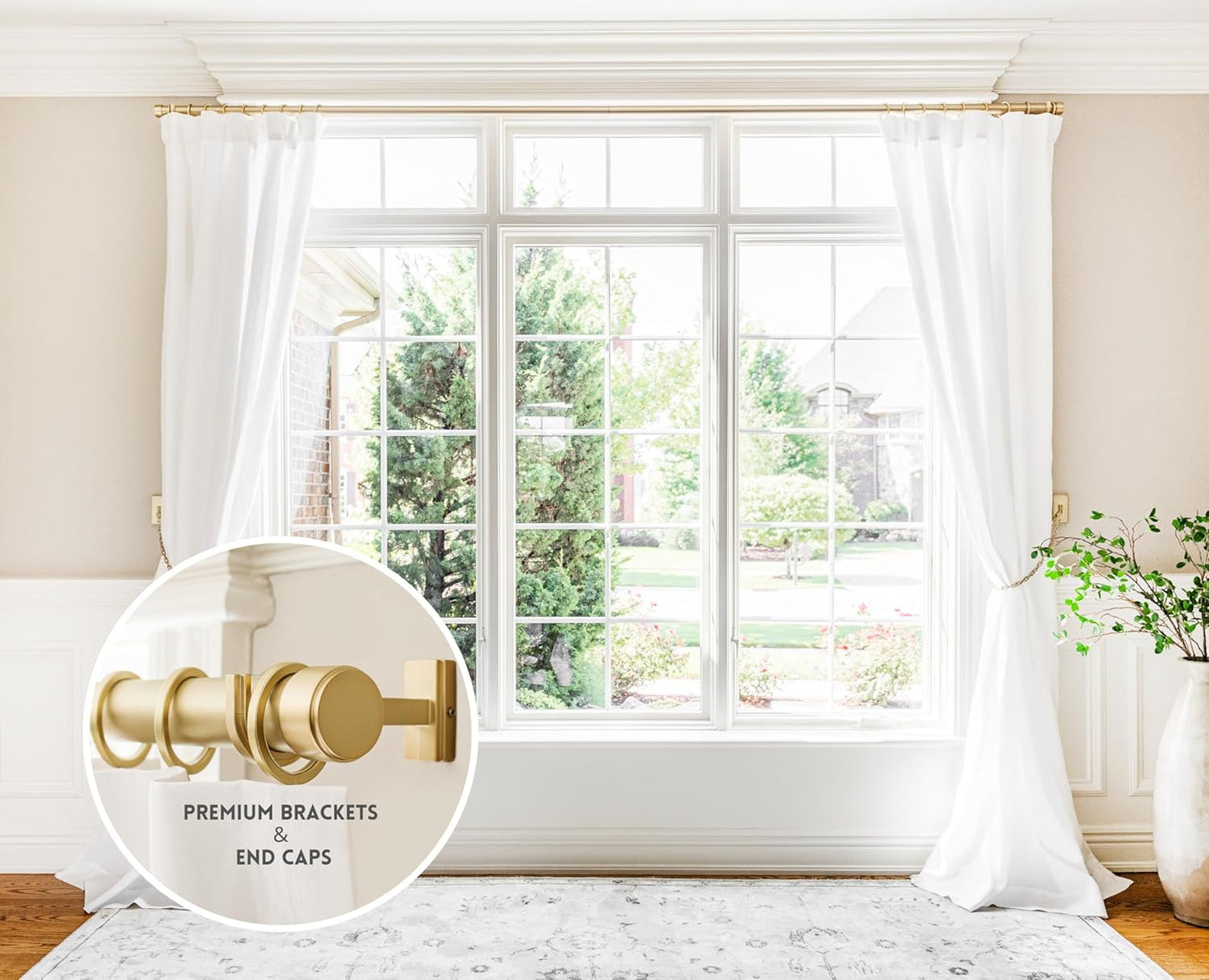 BlastHome® Non-Adjustable Luxury Curtain Rods for Windows, 1 ¼” Rod Set, 9 foot Fixed Length (Two Rods Connect for a Seamless Look), Brushed Gold