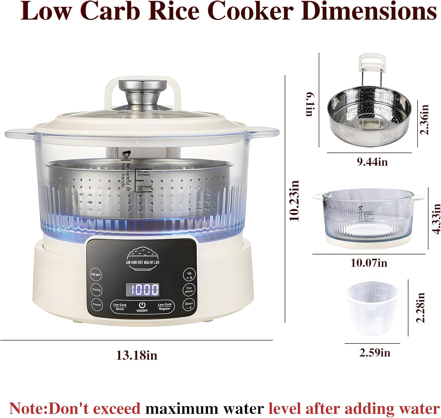 Low Carb Rice Cooker,5L Multifunction Smart Rice Cooker - 4H Keep Warm,Digital Display,Timer & Reservation Function,Suitable for Cooking,Simmering,Stewing,and Steaming(5L,Beige)