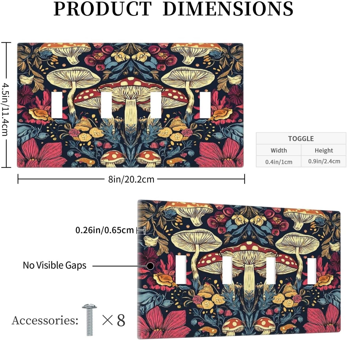 Light Switch Cover Plate Coloful Red Yellow Orange Magical Mushroom Forest 4 Gang Quad Toggle Wall Plate Electrical Outlet Cover Decorative Switch Plate Covers for Bedroom Home Decor