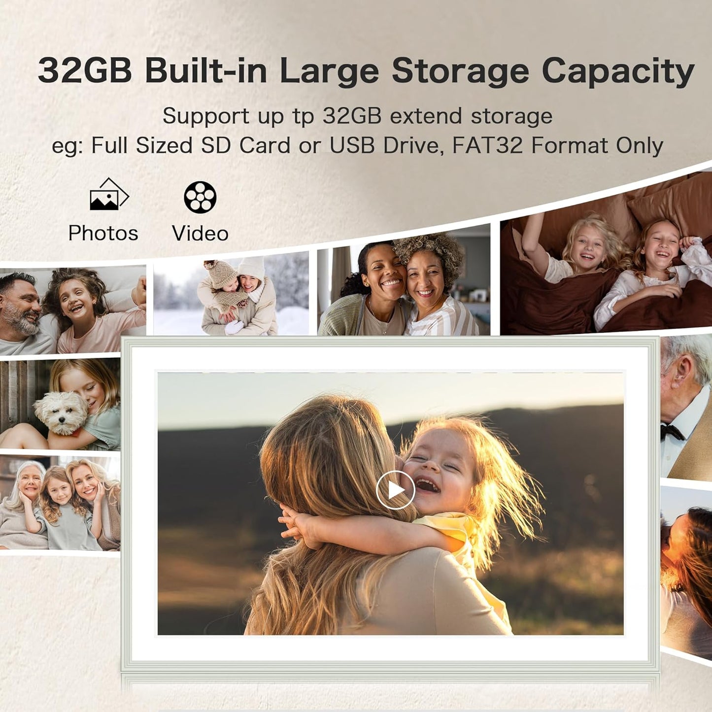 Frameo 15.6 Inch Digital Picture Frame - Large WiFi Electronic Photo Frame with 32GB Storage, 1920x1080 FHD IPS Touch Screen, Wall-Mountable & Tabletop Display, for Women & Mom, Grey
