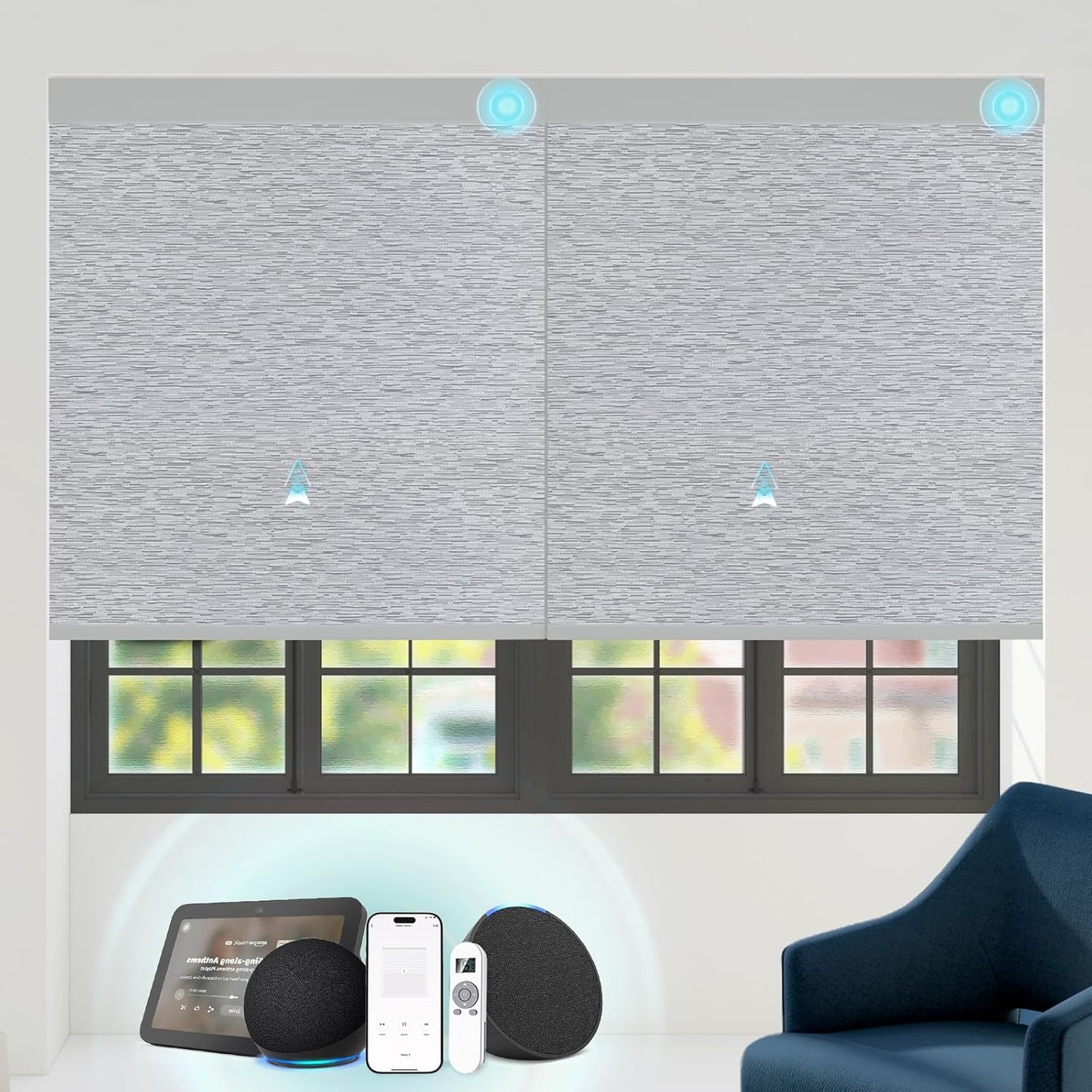 Motorized Blinds with Remote Custom Size Blackout Smart Roller Shades Compatible with Alexa Google, Electric Blinds for Windows