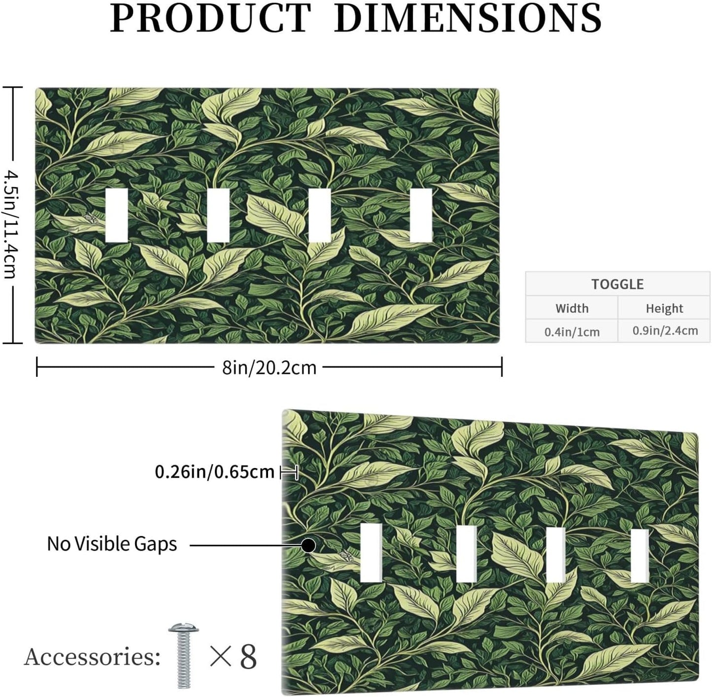 Light Switch Cover Plate Vintage Green Plant Leaves Quad Toggle Wall Plates Decorative Switch Plates 4 Gang Outlet Covers Electrical Panel Cover Faceplate for Home Decor 4.5 X 8 IN