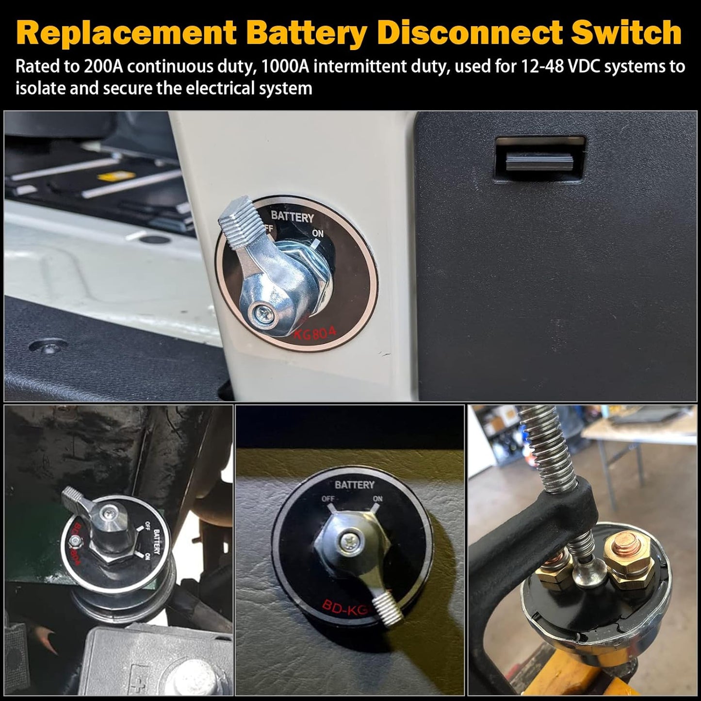 12-48V 200A Master Battery Disconnect Switch & 4 AWG 1FT Battery Cables Set, High Current Battery Power Cutoff Killer Switch for Car Vehicle RV Truck Boat Marine ATV On/Off Battery Isolator Switch