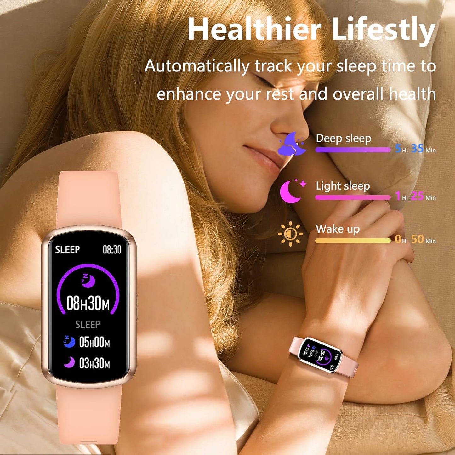 Health Fitness Tracker, Smart Watch with 24/7 Heart Rate, Activity Tracker with Blood Pressure and Blood Oxygen Monitor, 120 Sport Mode Waterproof Sleep Tracker for Women Men (Pink)