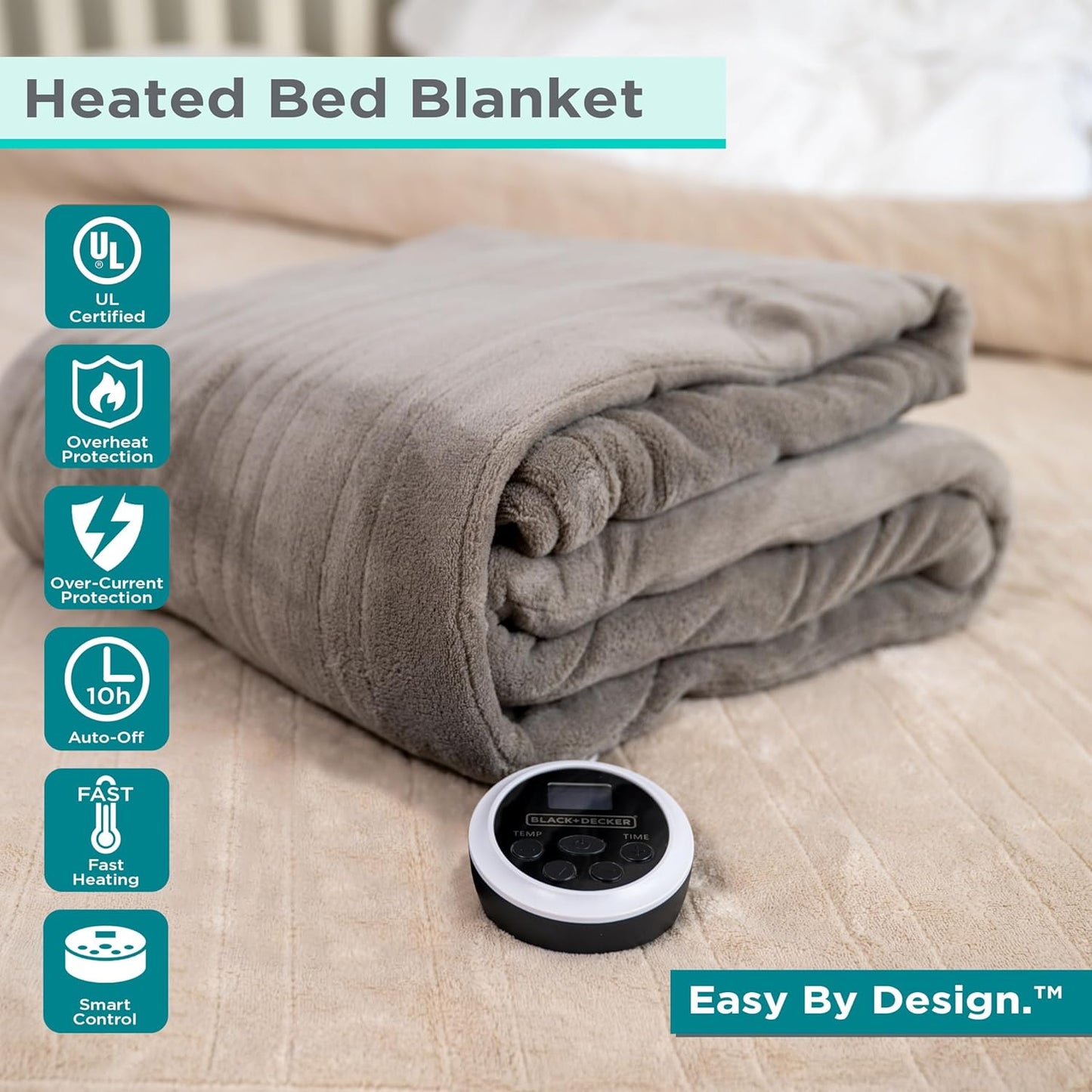 BLACK+DECKER Heated Blanket Electric Twin, Micro Plush Electric Blanket, Heating Blanket with 10 Heating Levels, 10H Timer, Auto Shutoff, Fast Heating (84x90 inches, Cream)