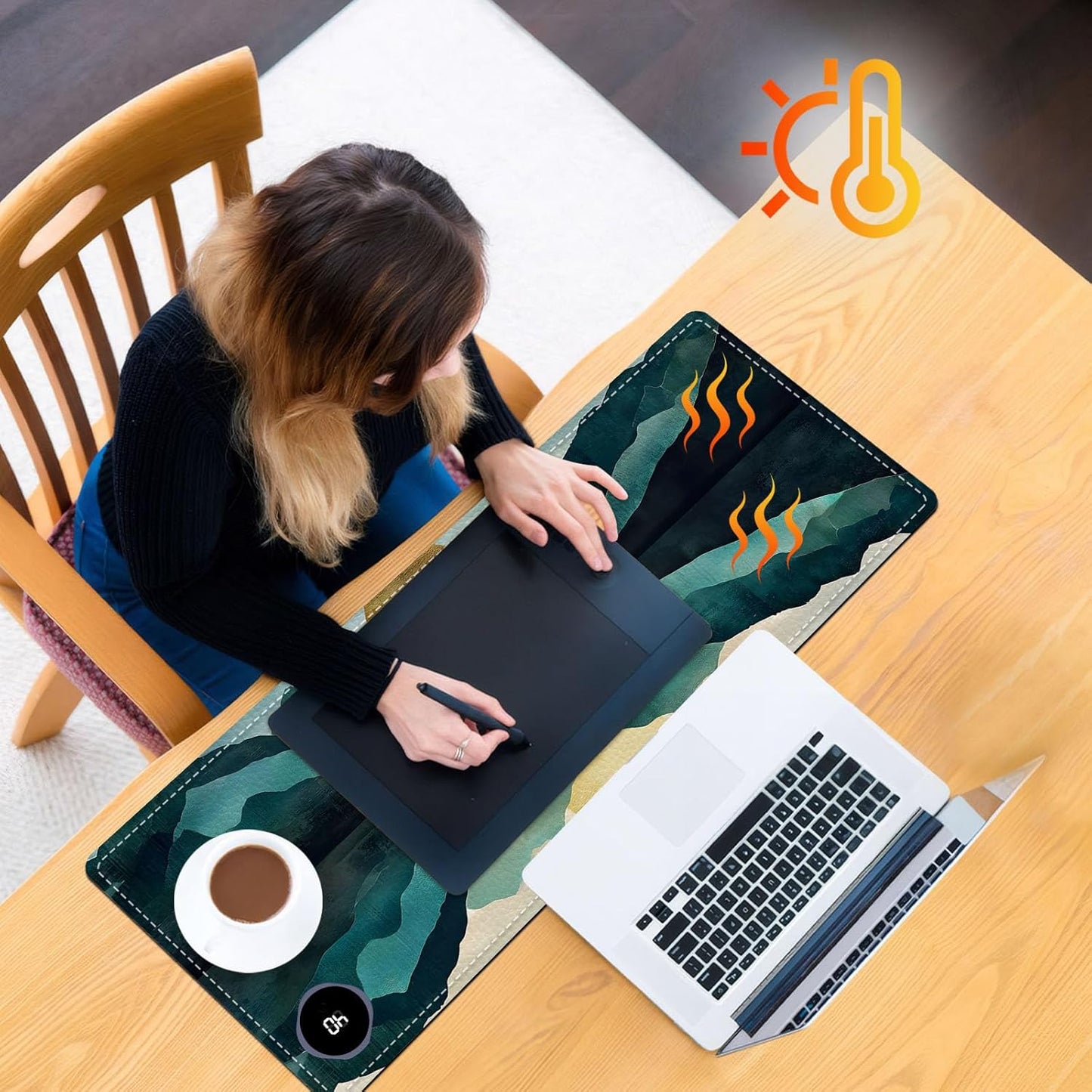 Heated Mouse Pad, Warm Desk Pad, Keyboard Mat 31.5 x 13 Inch Large Size Intelligent Fast Heating, 3 Speed Adjustable, Timed Auto Power Off for Game Office Home,Valley Sunrise