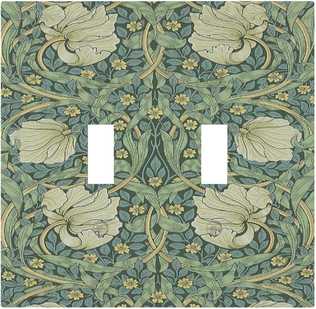 Decorative Switch Plates Vintage Floral Plant Sage Green William Morris 2 Gang Double Toggle Wall Plate Outlet Light Switch Cover Electrical Faceplate for Bedroom Home Decor