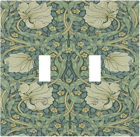 Decorative Switch Plates Vintage Floral Plant Sage Green William Morris 2 Gang Double Toggle Wall Plate Outlet Light Switch Cover Electrical Faceplate for Bedroom Home Decor