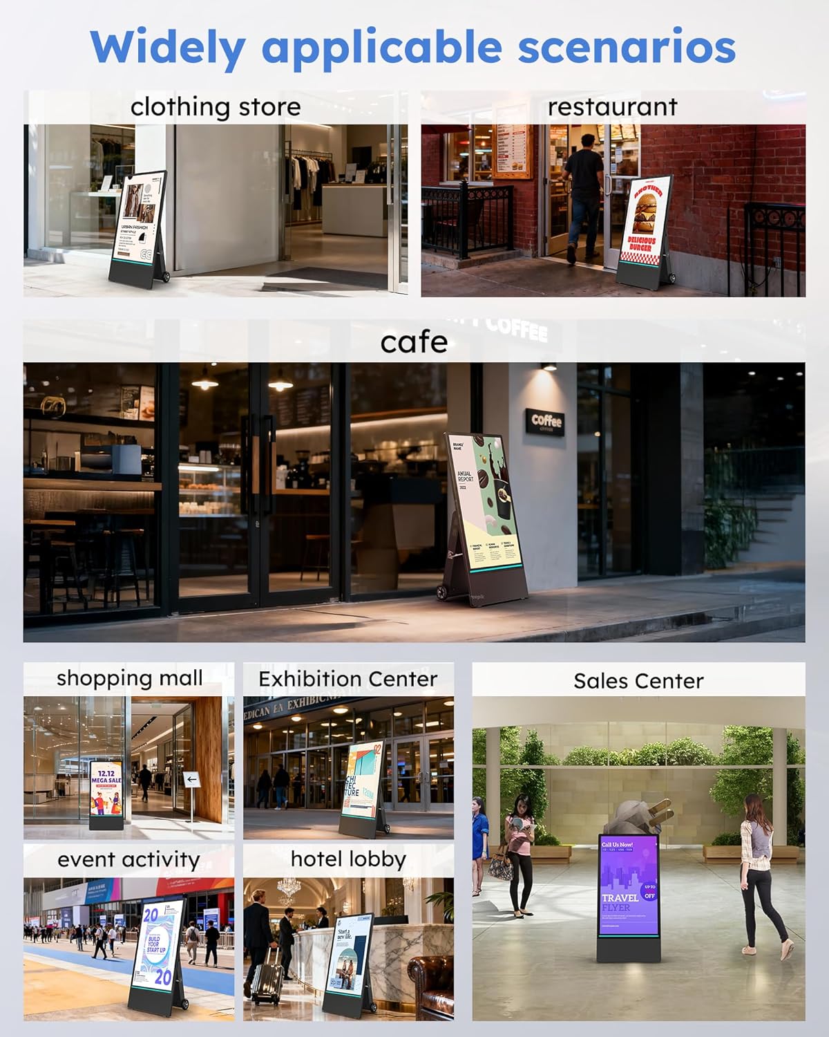 HARZHI 43 Inch Outdoor Digital Signage Display, Portable Powered High Brightness Screen Advertising Display Kiosk, Movable Waterproof Standing Poster, Business Helper, Android OS MWE