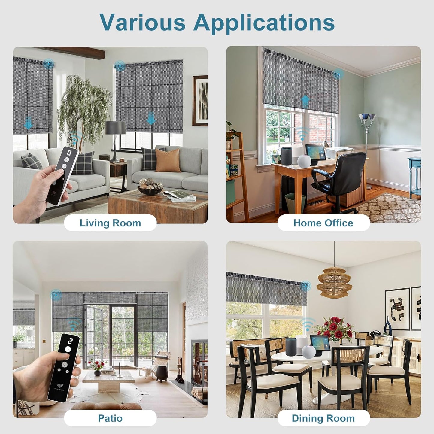 SmartWings Motorized Roller Shades 5% Openness Work with Homekit, Alexa SmartThings Google, Zigbee Motor Smart Blinds for Windows, Cordless Remote Control Window Shades, Customized, Charcoal Grey