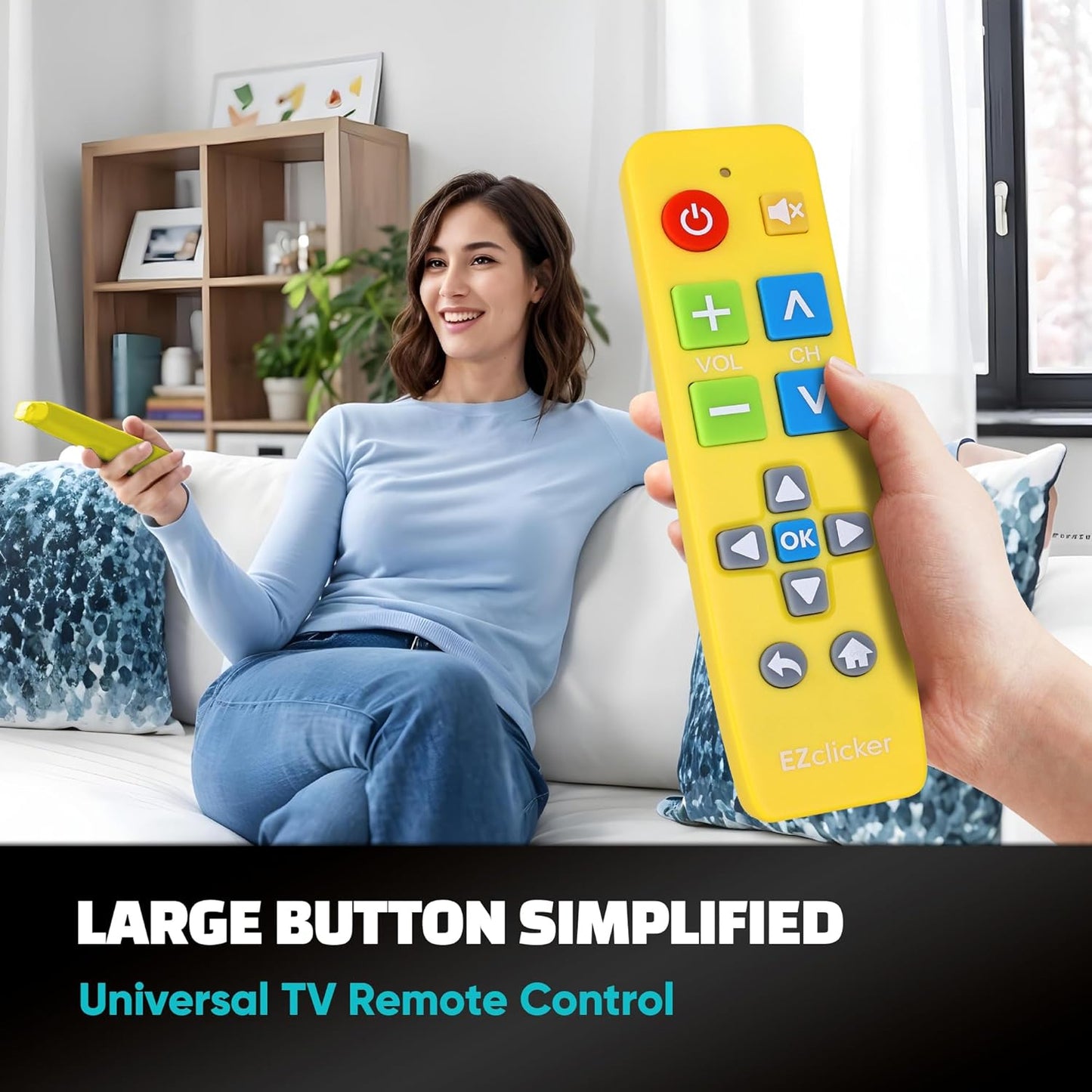 Plus Big Button Universal TV Remote (Yellow) Simple Easy to Use, Works with Major TV Brands (2xAAA Batteries Not Included)