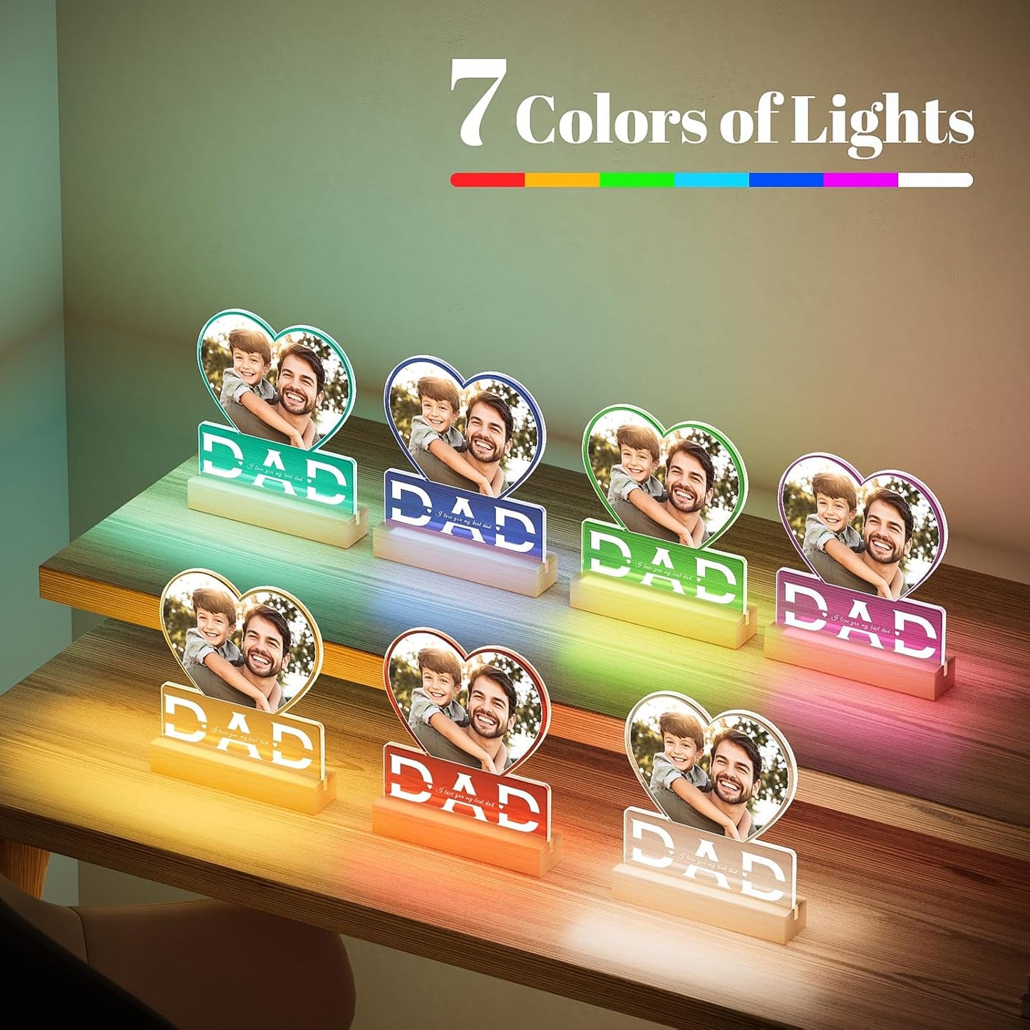 Personalized Gifts for Dad from Daughter Son, Custom Picture Frames with Photo, Customized Photo Frame with Night Light, Personalized Birthday Gifts for Dad Baby Kid Family