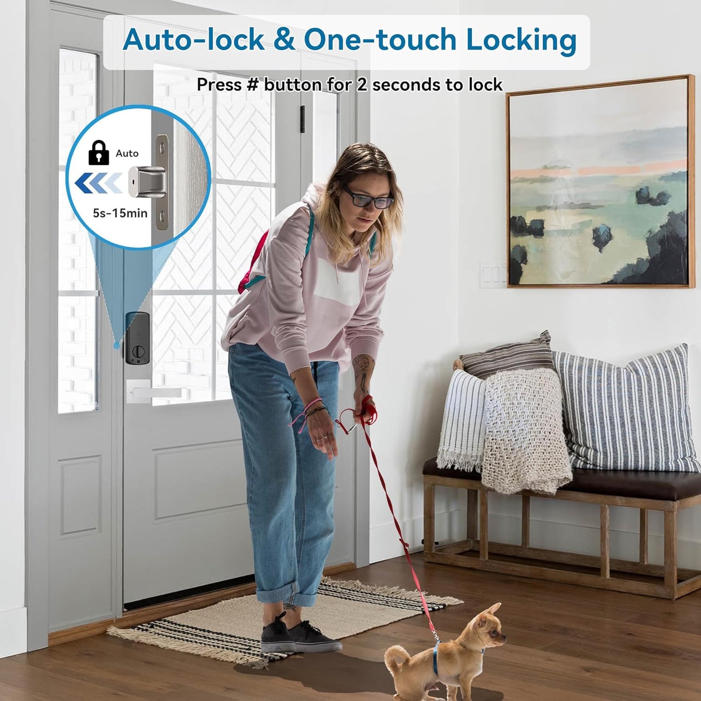Harfo Fingerprint Smart Door Lock for Front Door with Handle Set, App Control, Keyless Entry Keyless Deadbolt, Digital Electronic Touchscreen Keypad, Auto Lock, Easy to Install, Satin Nickel