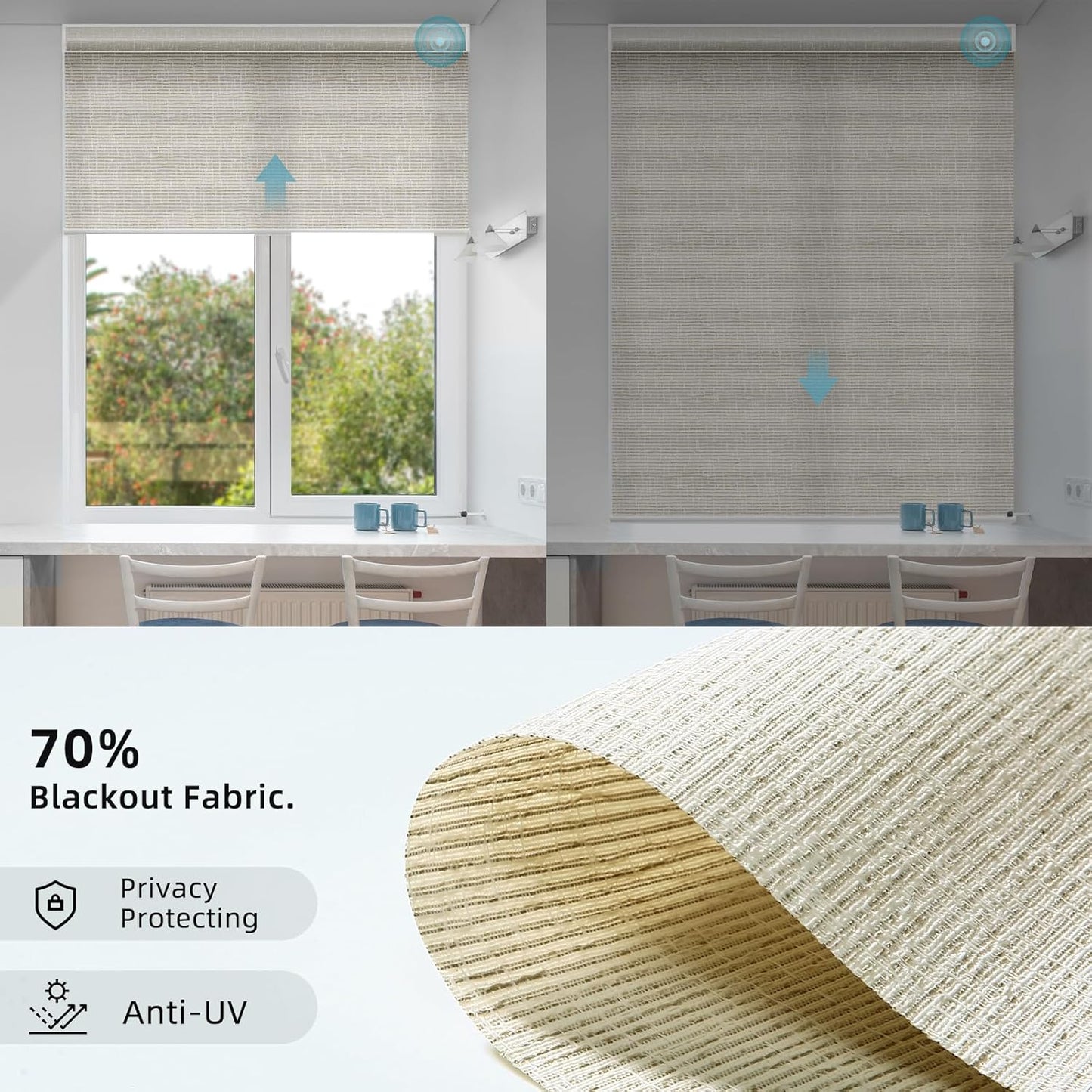 SmartWings Motorized Smart Roller Shades in Light Filtering, Electric Blinds with Remote for Windows Compatible with Alexa/Google Home/Homekit, Customized, Safari Translucent Cream