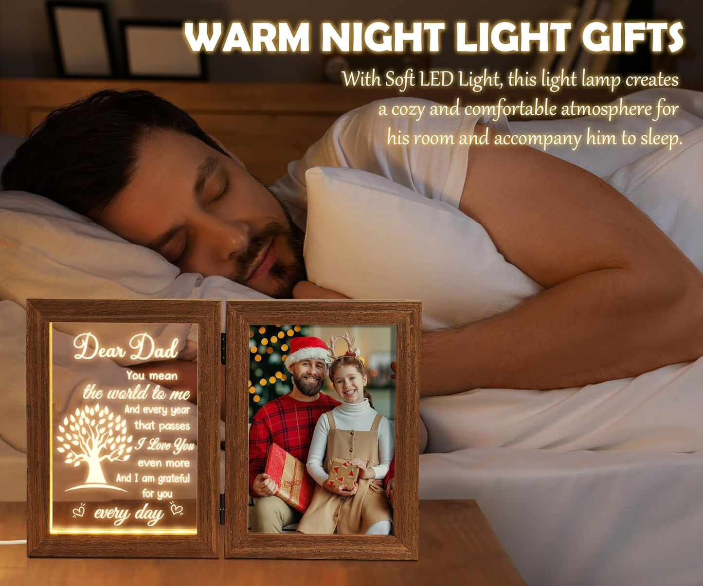 Dad Christmas Gifts for Dad from Daughter Son Kids, Engraved Night Light with Dad Picture Frame 5x7 Father in Law Christmas Gifts for Dad Who Wants Nothing & Gifts for Step Dad Bonus Dad New Dad Gifts