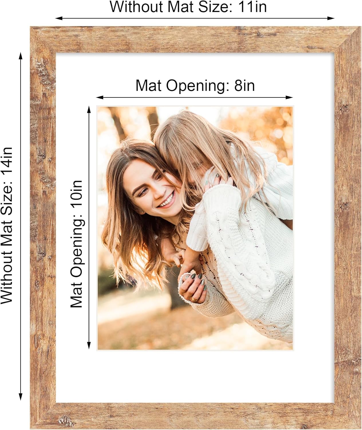 iRahmen 11x14 Picture Frame Set of 4 with Tempered Glass, Rustic Brown Frame Display 8x10 Pictures with Mat or 11 x 14 Without Mat, Wooden Photo Frames for Wall Mounting