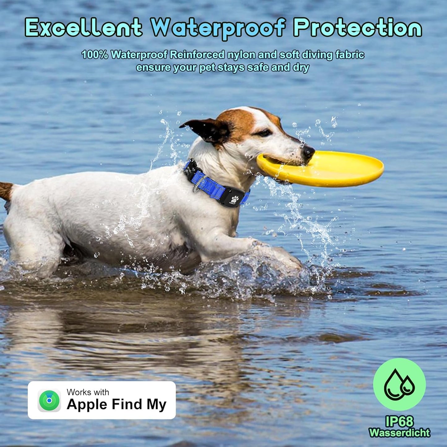 GPS Dog Collar Tracker 2-in-1,Reflective Waterproof Pet Collar,iOS-Only,No Monthly Fees,Unlimited Range,Ideal for Dog Tracking pet Tracker,for Small Medium Large Dogs(XS (10.6"-13.6"), Blue)