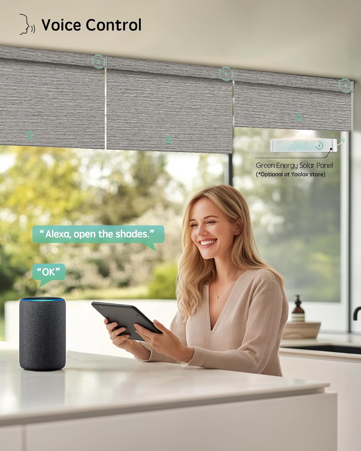 Yoolax Motorized Blinds with Remote, Smart Blinds for Windows Blackout Automatic Shades Compatible with Alexa Remote Control Roller Window Shades with Valance, Custom Size (V-Wood Stripe)