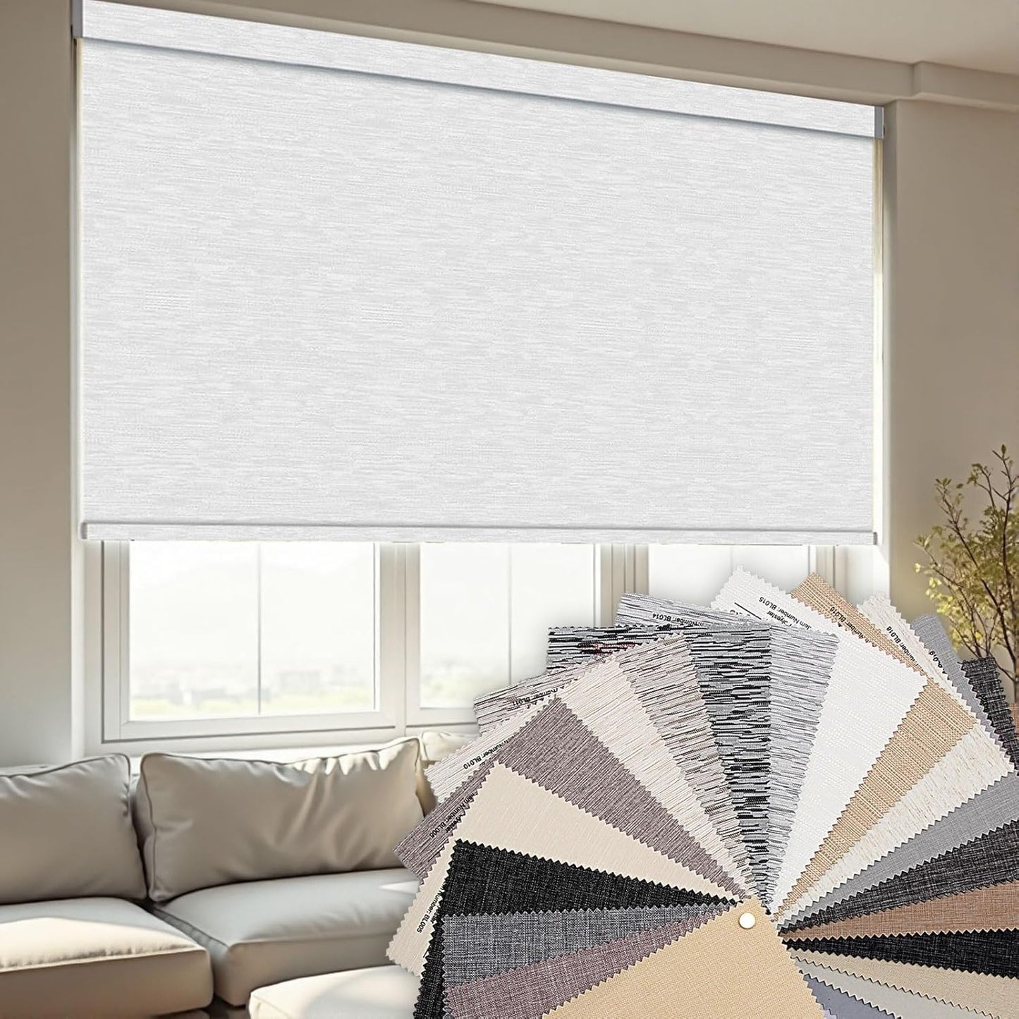 Motorized Roller Blinds with Remote Control, 100% Blackout Roller Shades Fabric Samples, Multi-Color