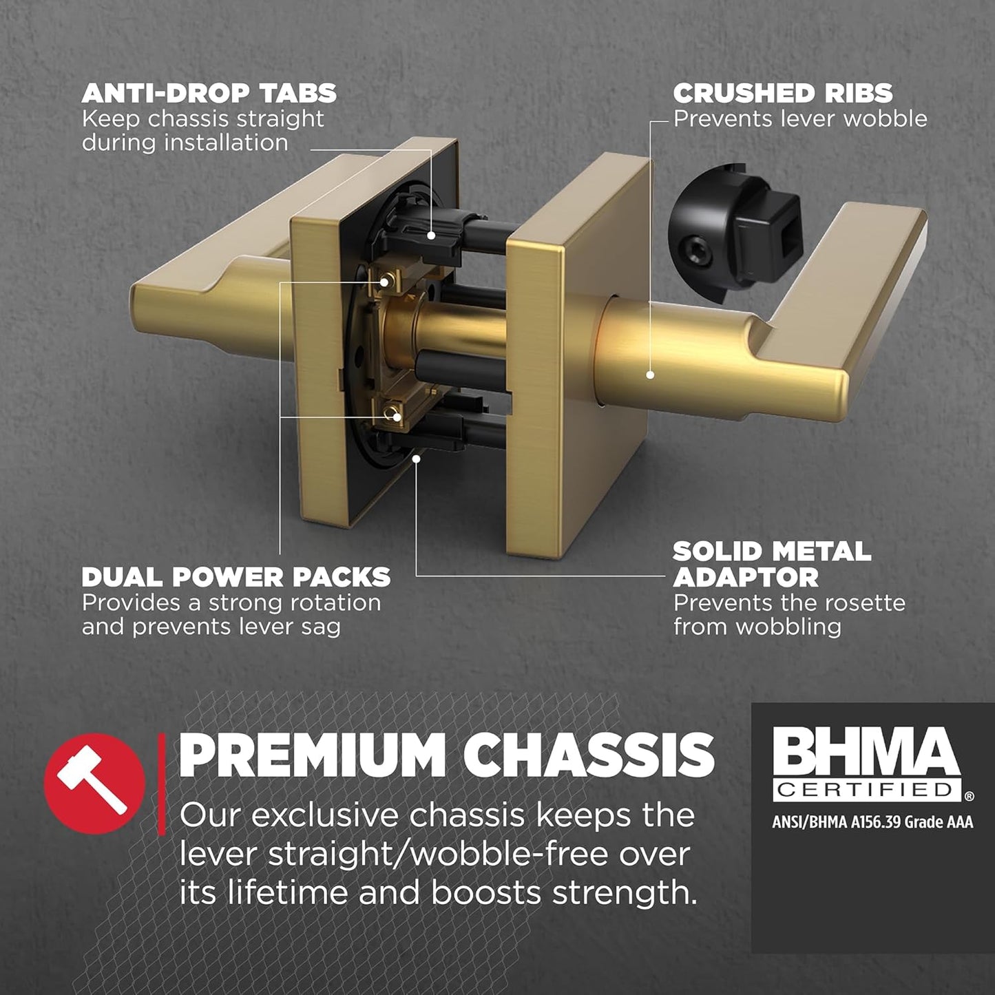 Kwikset Halifax Interior Passage Door Handle, Lever for Closet and Hallway Doors, Reversible Non-Locking Handle Lever, Satin Brass, with Microban Protection