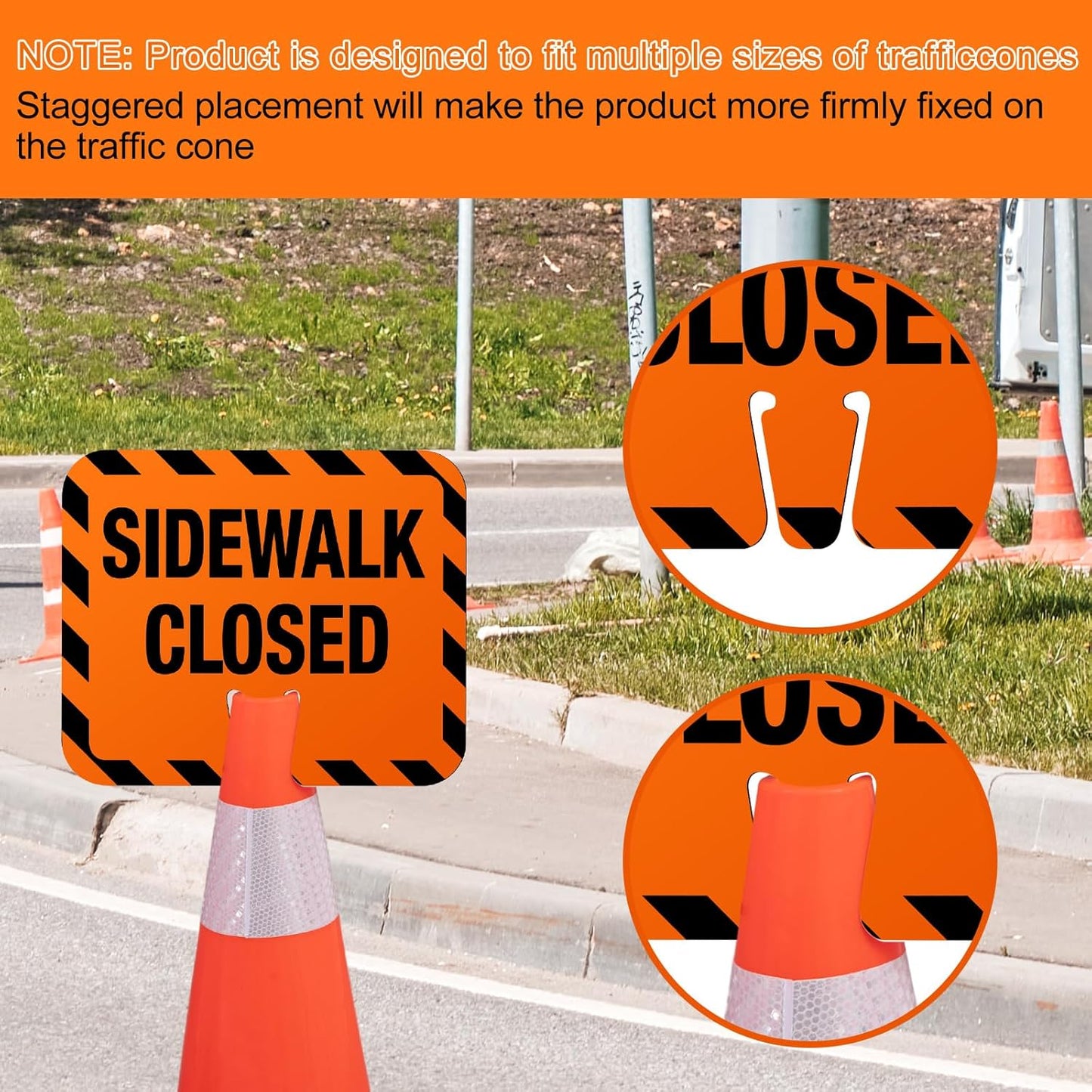 3 Pcs Plastic Sidewalk Closed Sign Bulk for Traffic Cones Top Road Warning Signs 10.4" Height x 12.6" Width x 0.05" Thickness for Outdoor Barricade Construction Caution