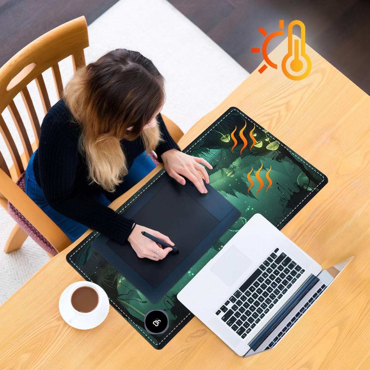 Heated Mouse Pad, Warm Desk Pad, Keyboard Mat 23.6 x 14 Inch Large Size Intelligent Fast Heating, 3 Speed Adjustable, Timed Auto Power Off for Game Office Home, Dark Fantasy Forest